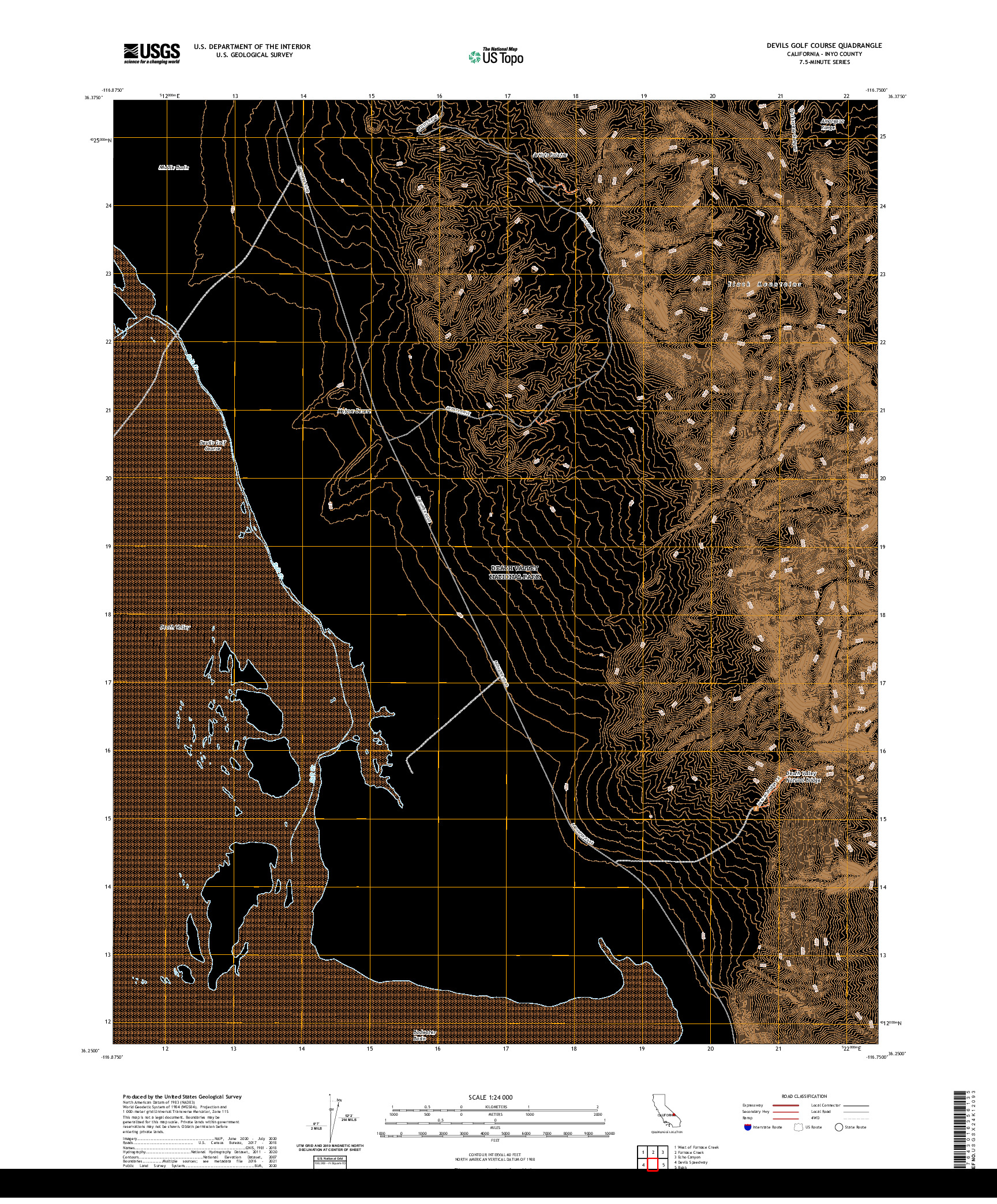 US TOPO 7.5-MINUTE MAP FOR DEVILS GOLF COURSE, CA