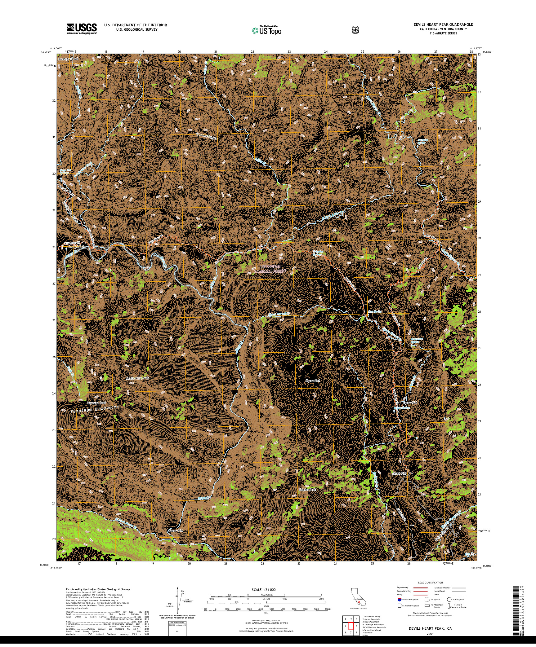 US TOPO 7.5-MINUTE MAP FOR DEVILS HEART PEAK, CA