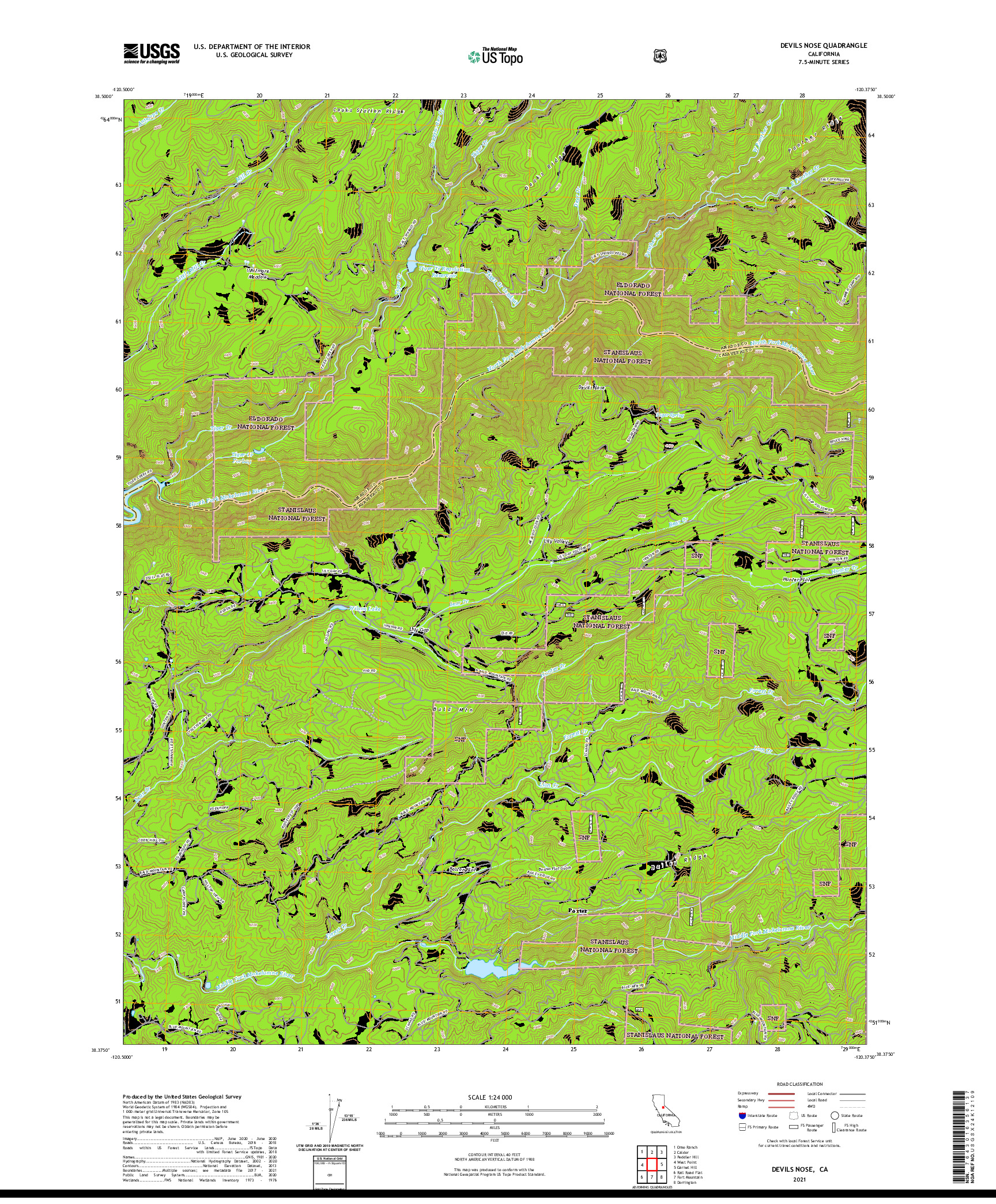 US TOPO 7.5-MINUTE MAP FOR DEVILS NOSE, CA