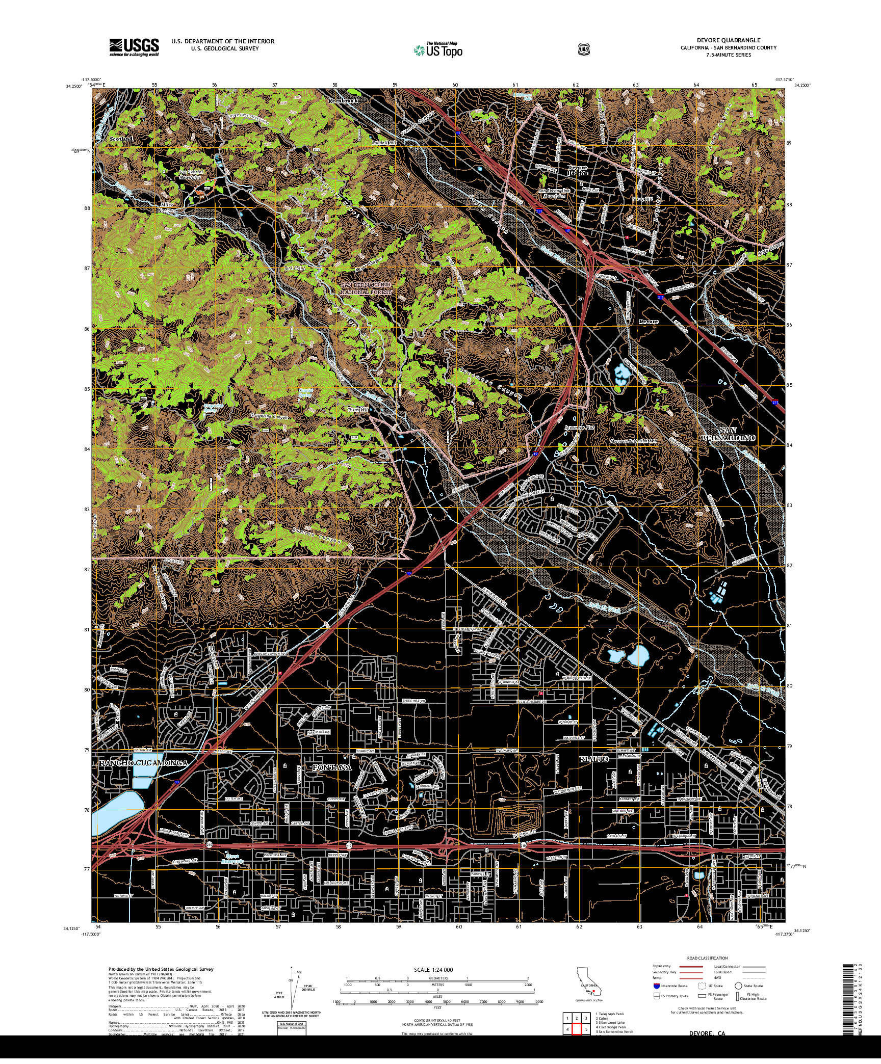 US TOPO 7.5-MINUTE MAP FOR DEVORE, CA