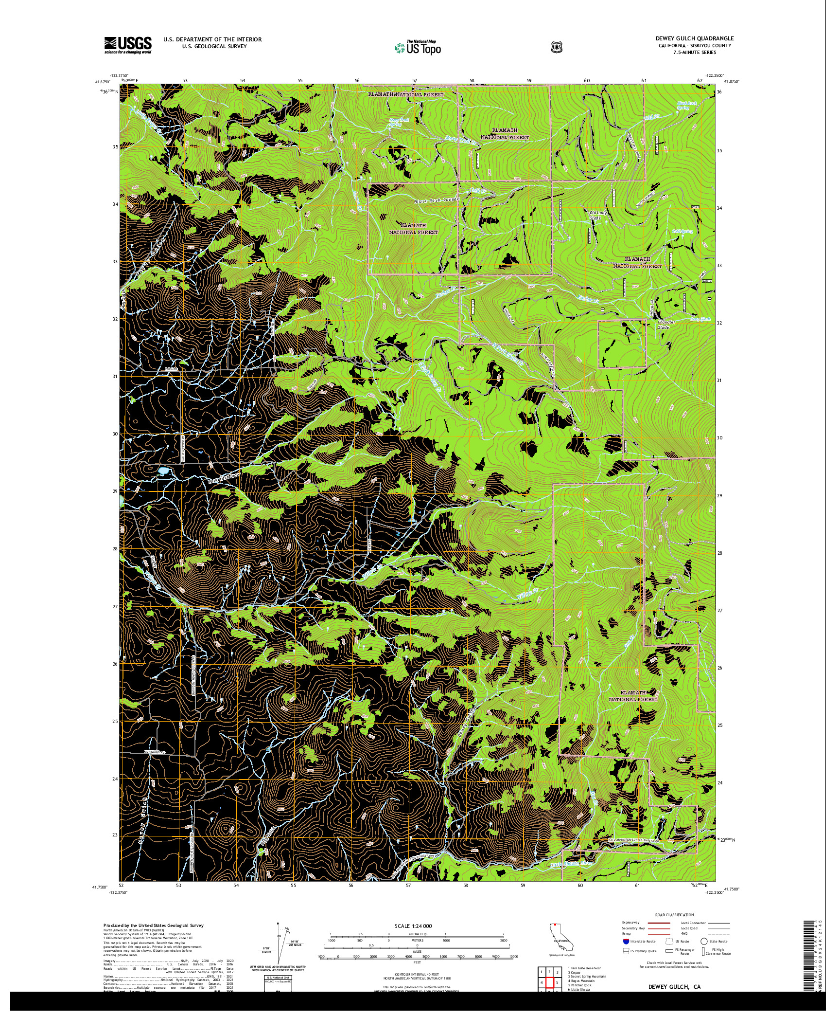 US TOPO 7.5-MINUTE MAP FOR DEWEY GULCH, CA