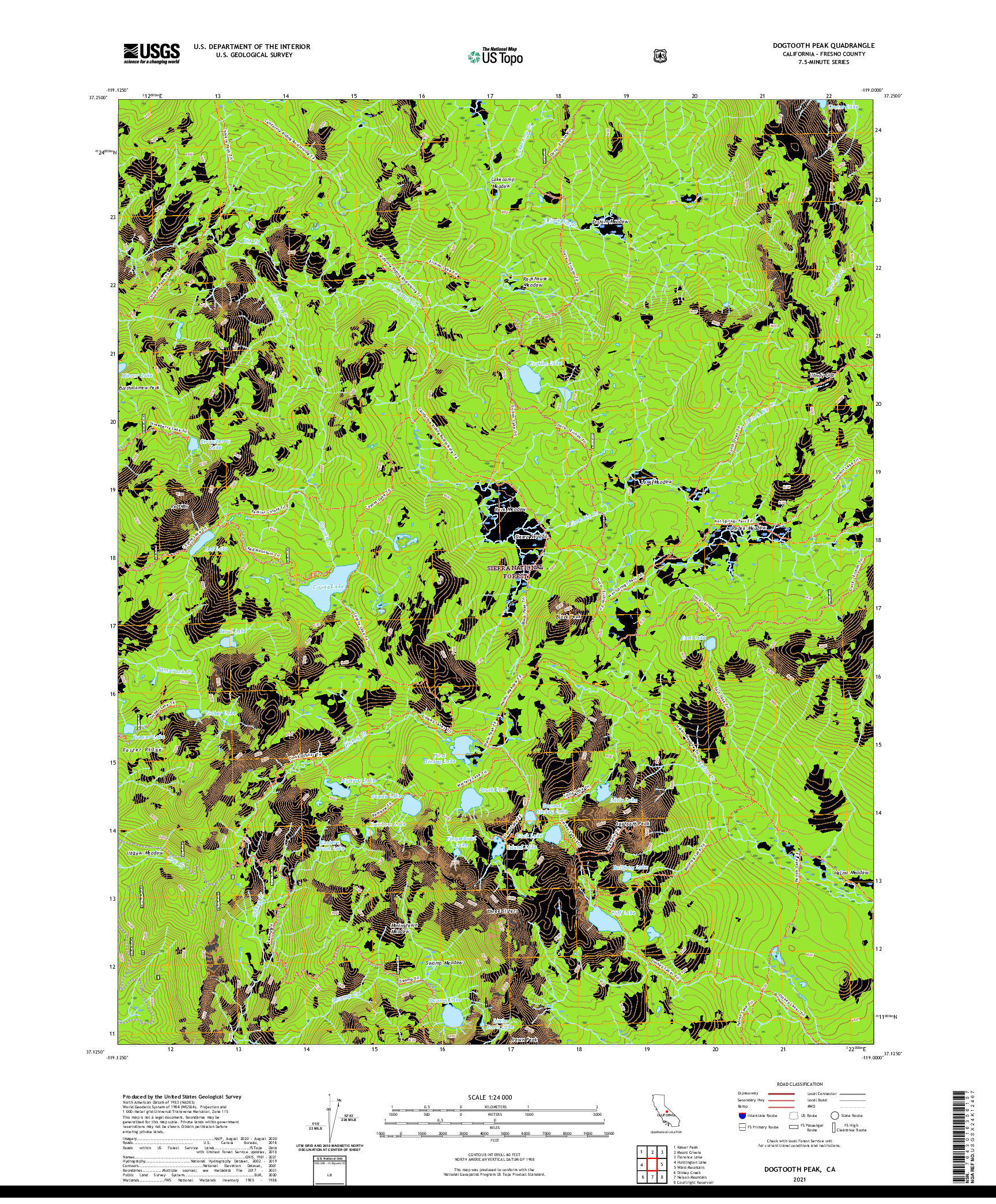 US TOPO 7.5-MINUTE MAP FOR DOGTOOTH PEAK, CA