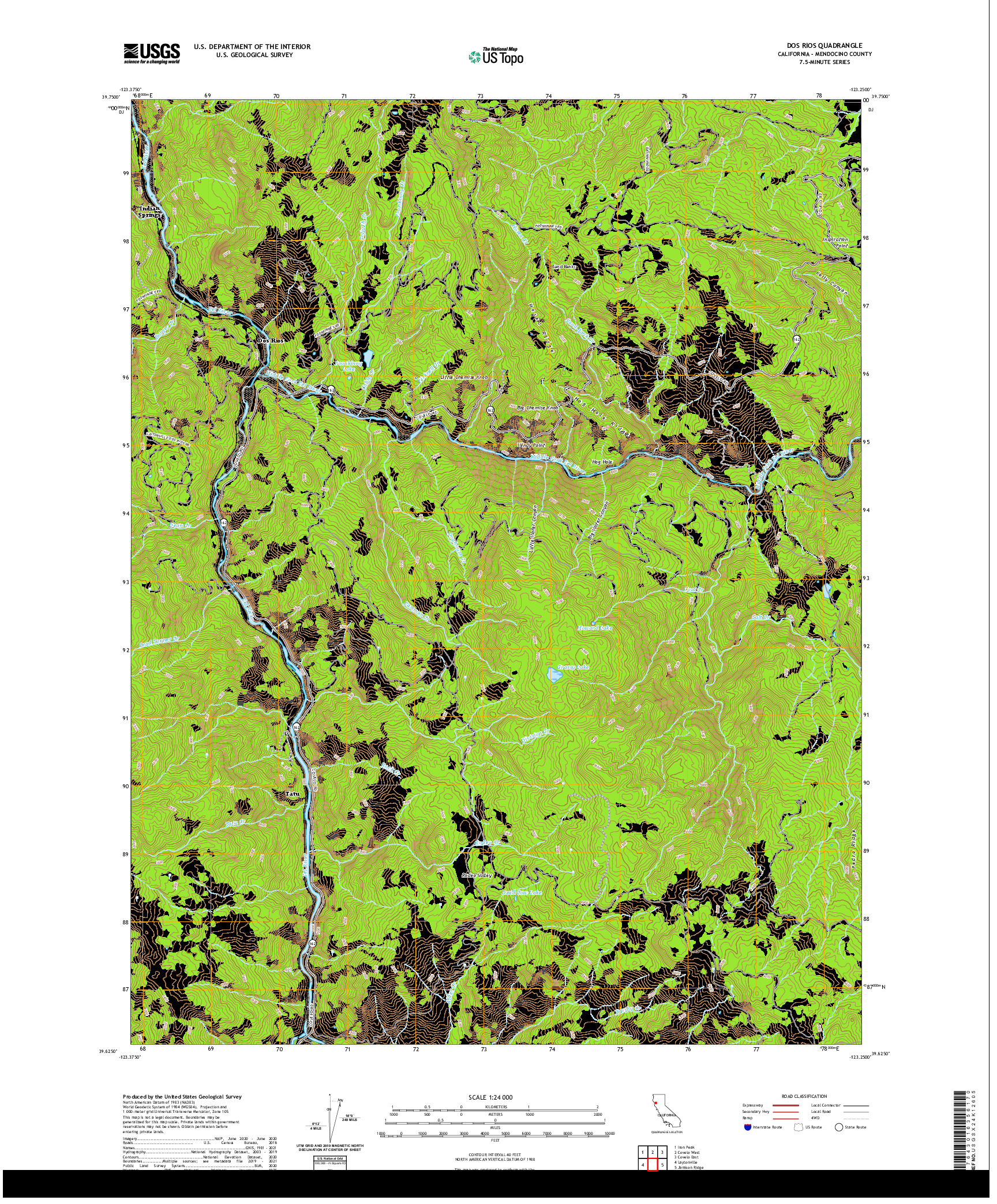 US TOPO 7.5-MINUTE MAP FOR DOS RIOS, CA