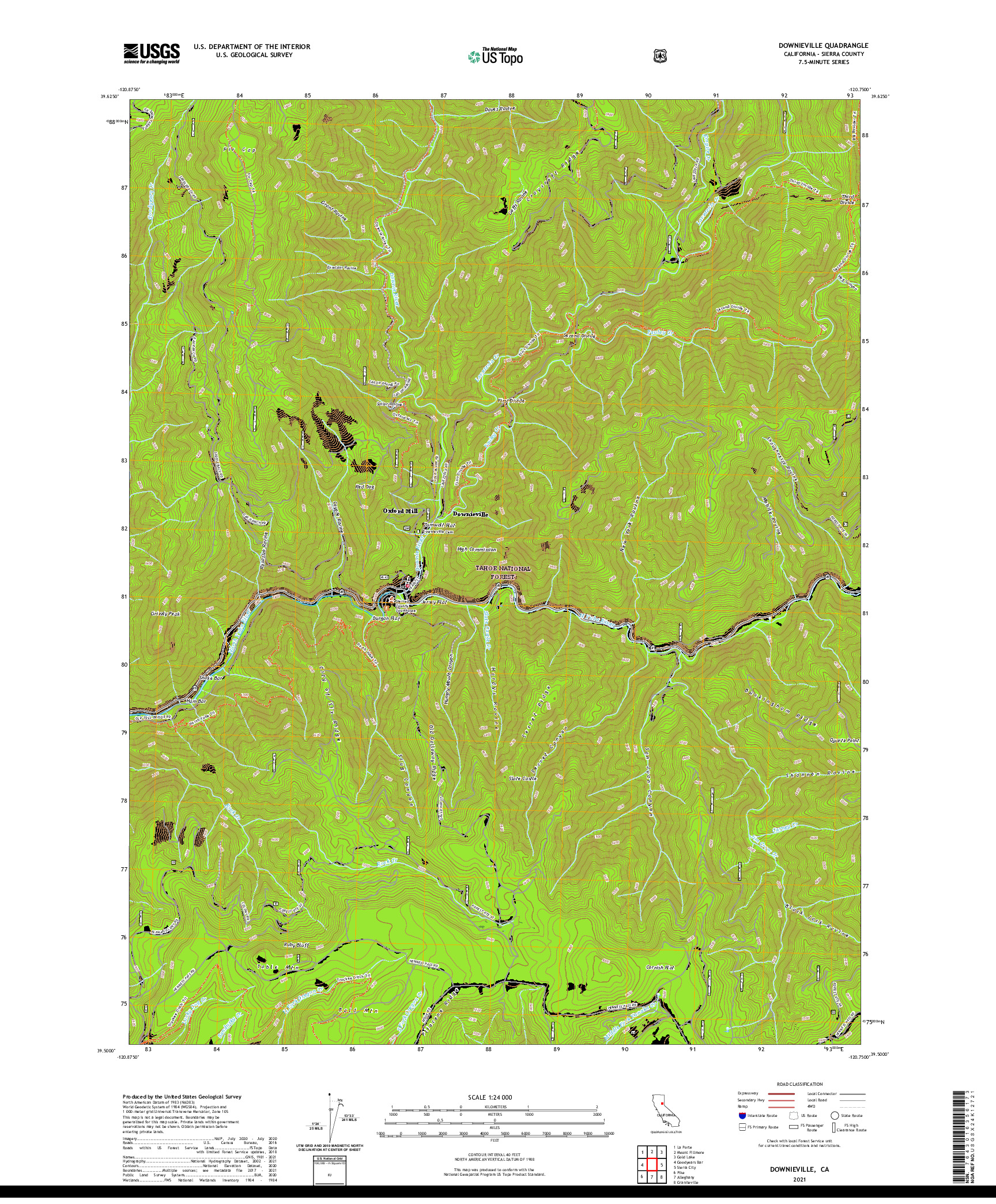 US TOPO 7.5-MINUTE MAP FOR DOWNIEVILLE, CA