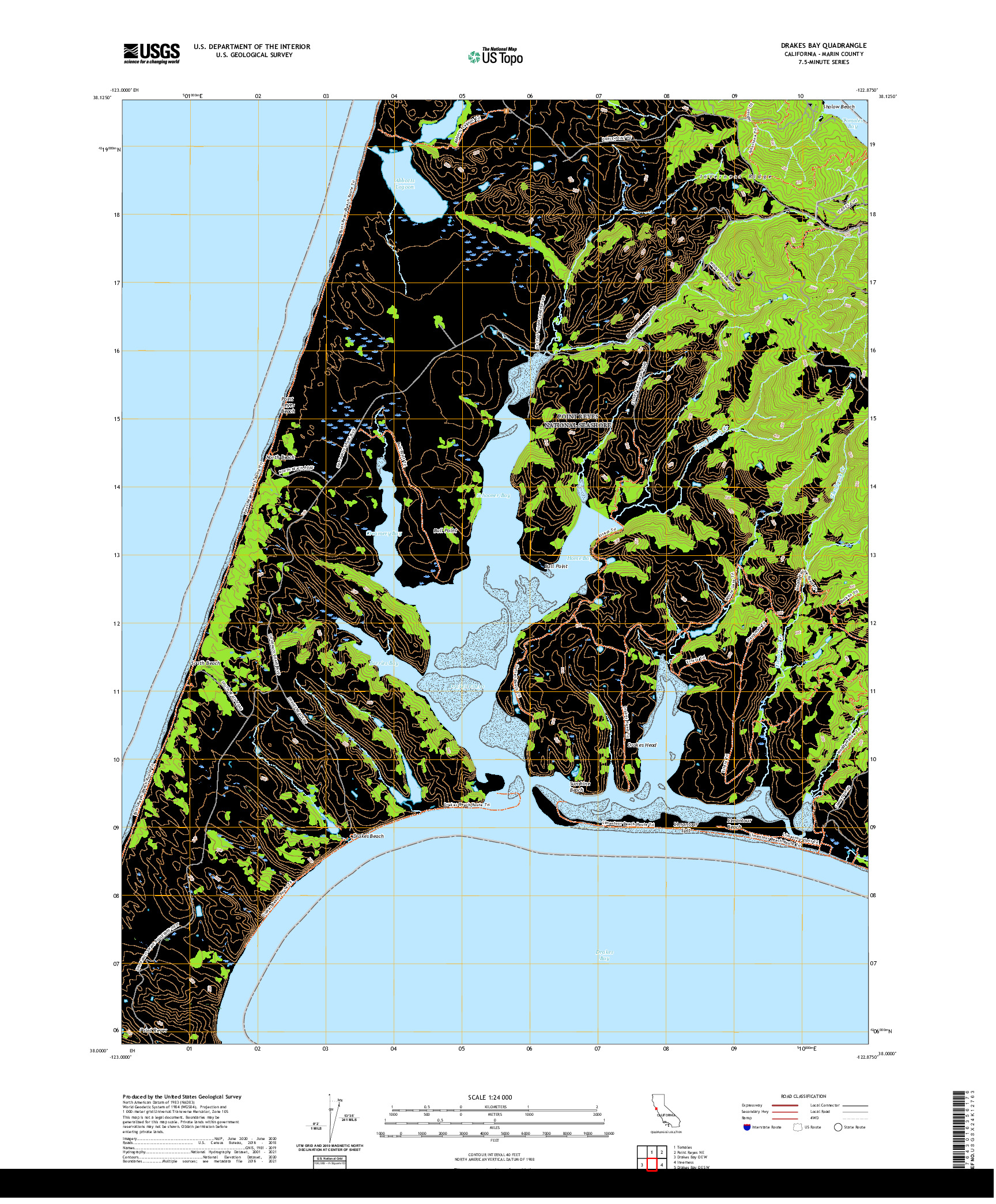 US TOPO 7.5-MINUTE MAP FOR DRAKES BAY, CA