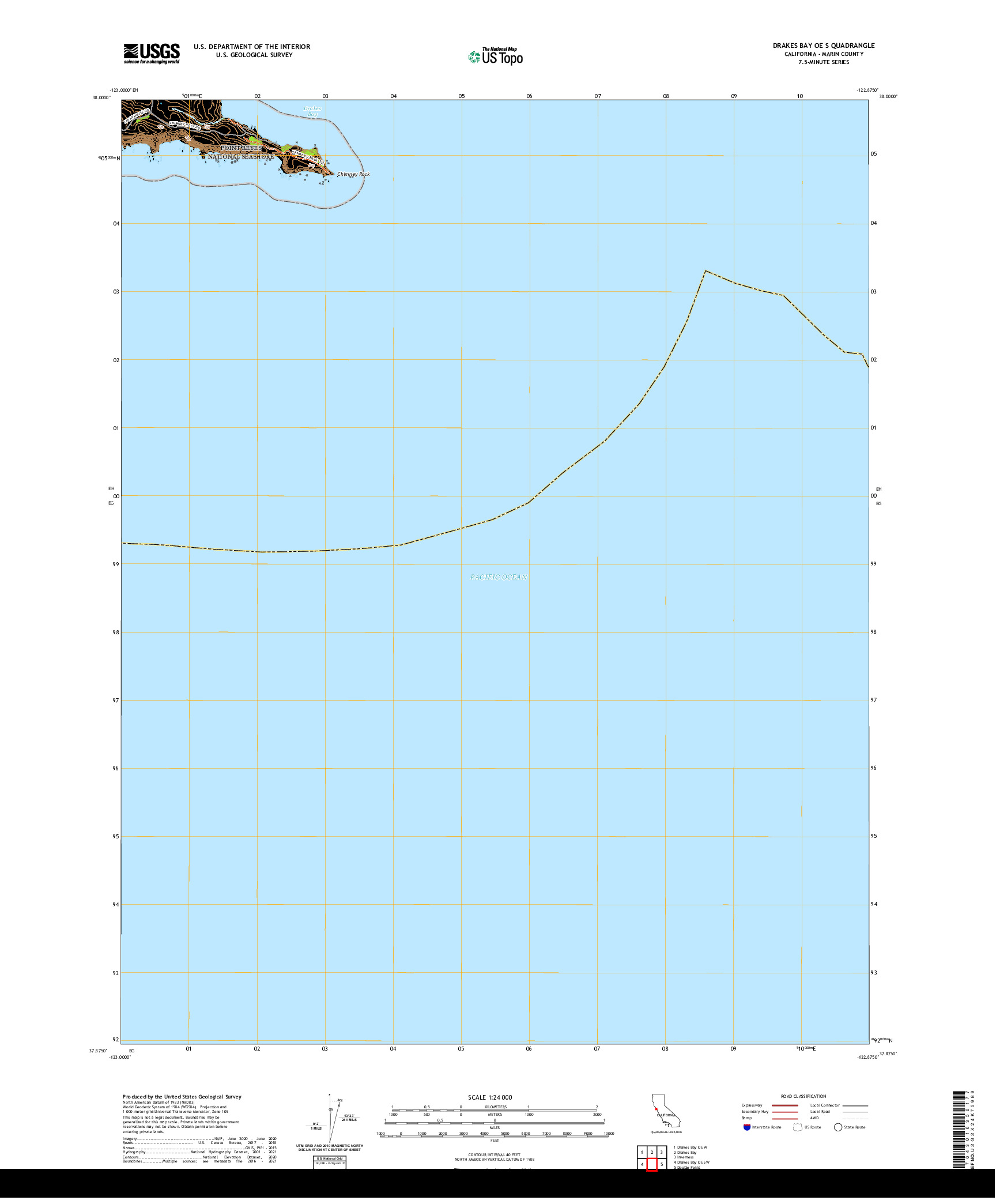 US TOPO 7.5-MINUTE MAP FOR DRAKES BAY OE S, CA