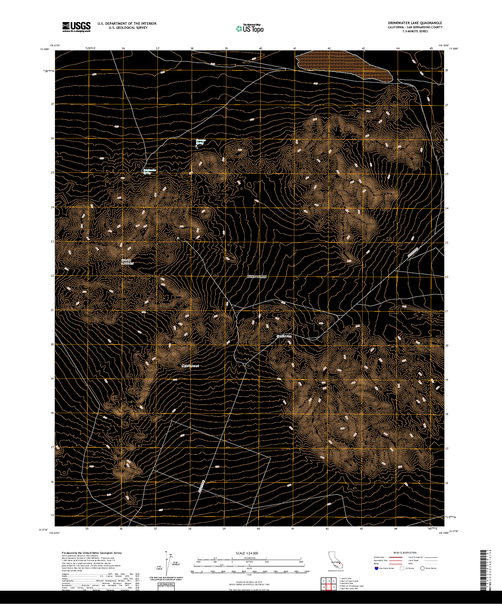 US TOPO 7.5-MINUTE MAP FOR DRINKWATER LAKE, CA