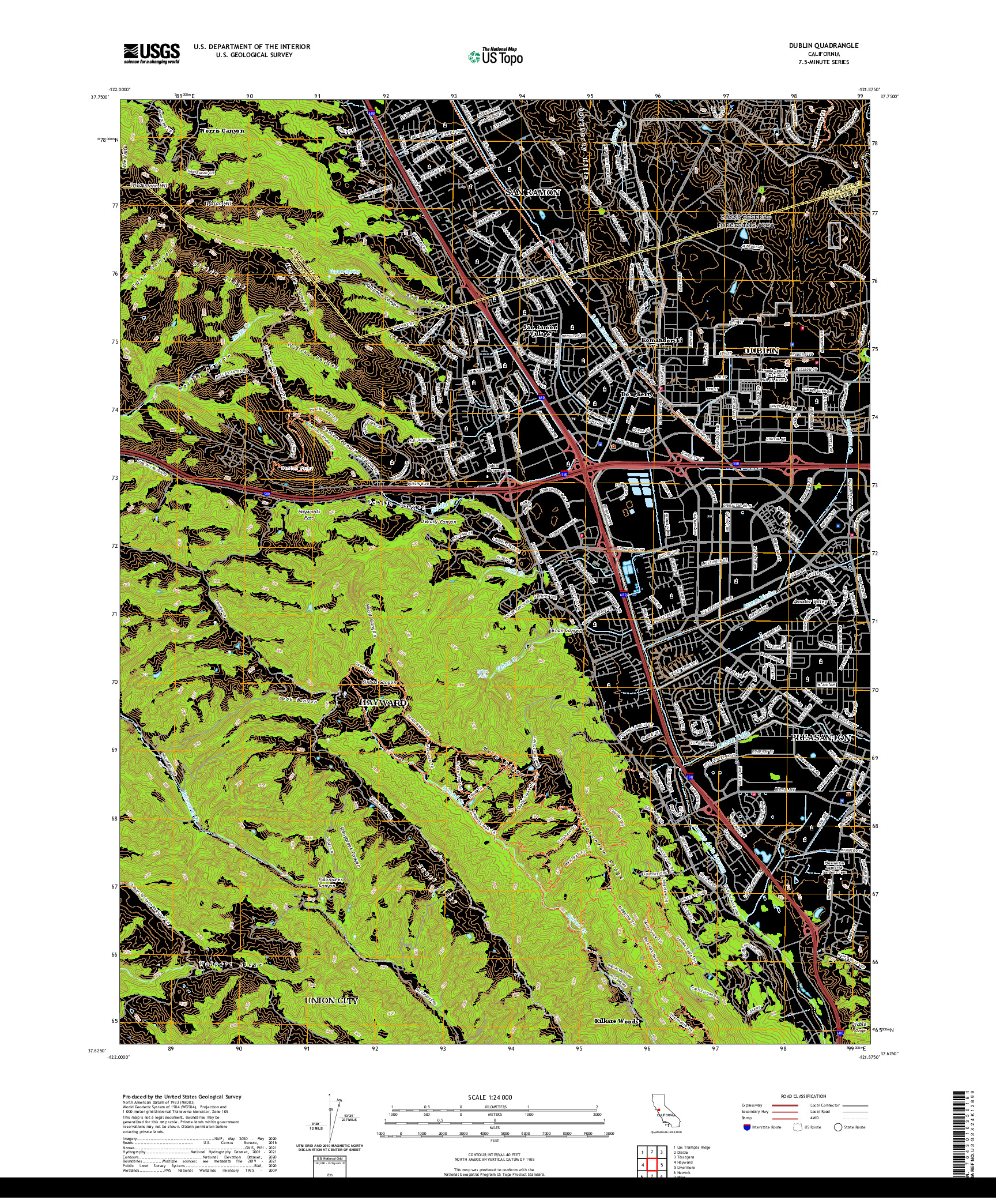 US TOPO 7.5-MINUTE MAP FOR DUBLIN, CA
