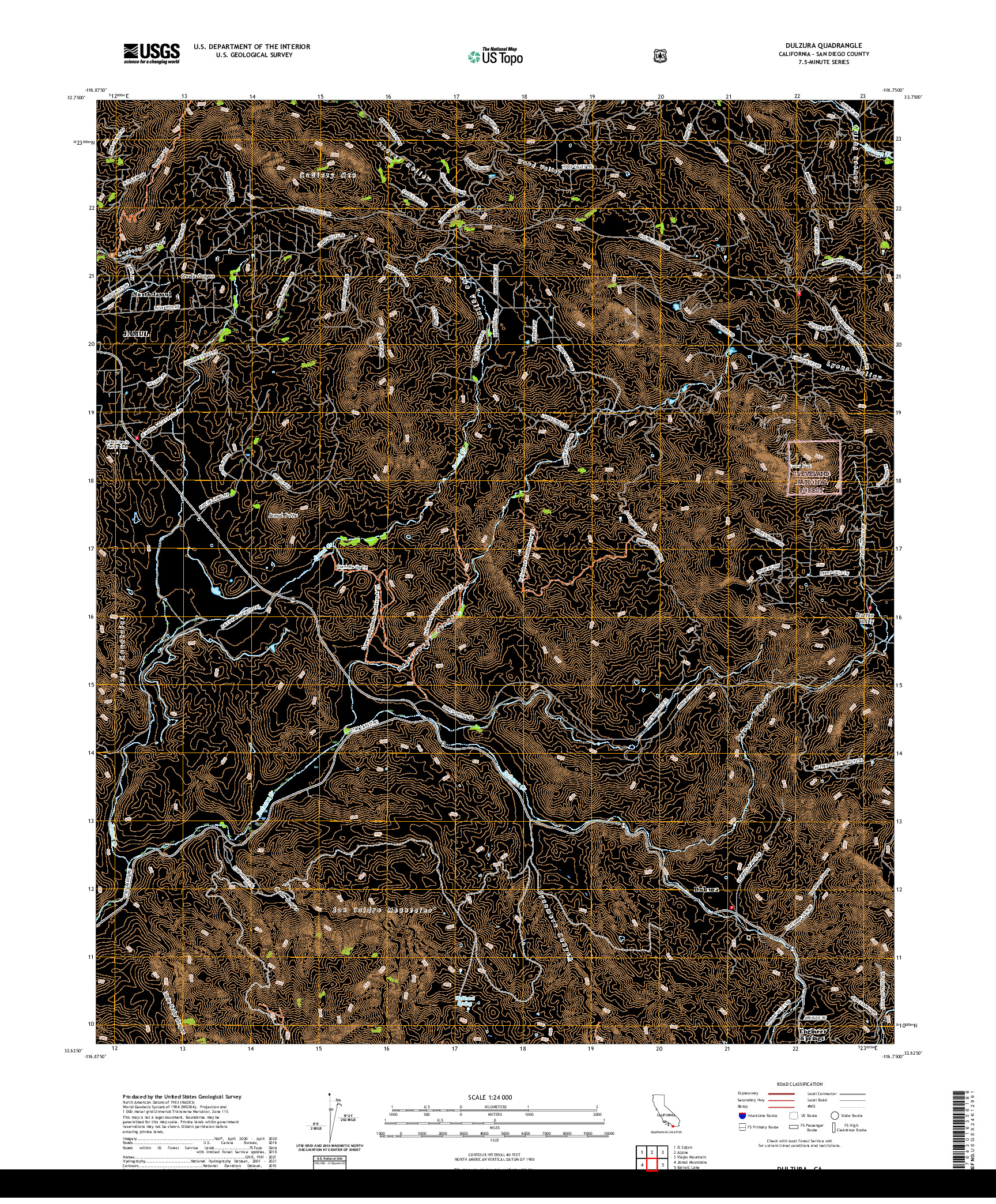 US TOPO 7.5-MINUTE MAP FOR DULZURA, CA