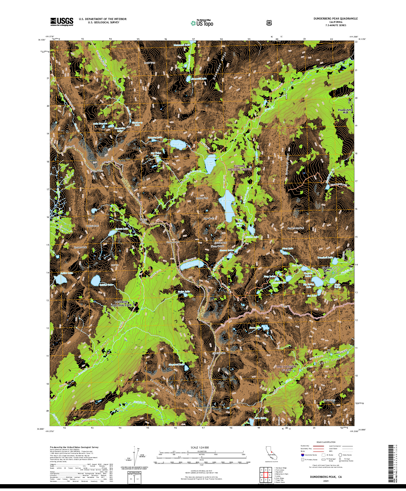 US TOPO 7.5-MINUTE MAP FOR DUNDERBERG PEAK, CA