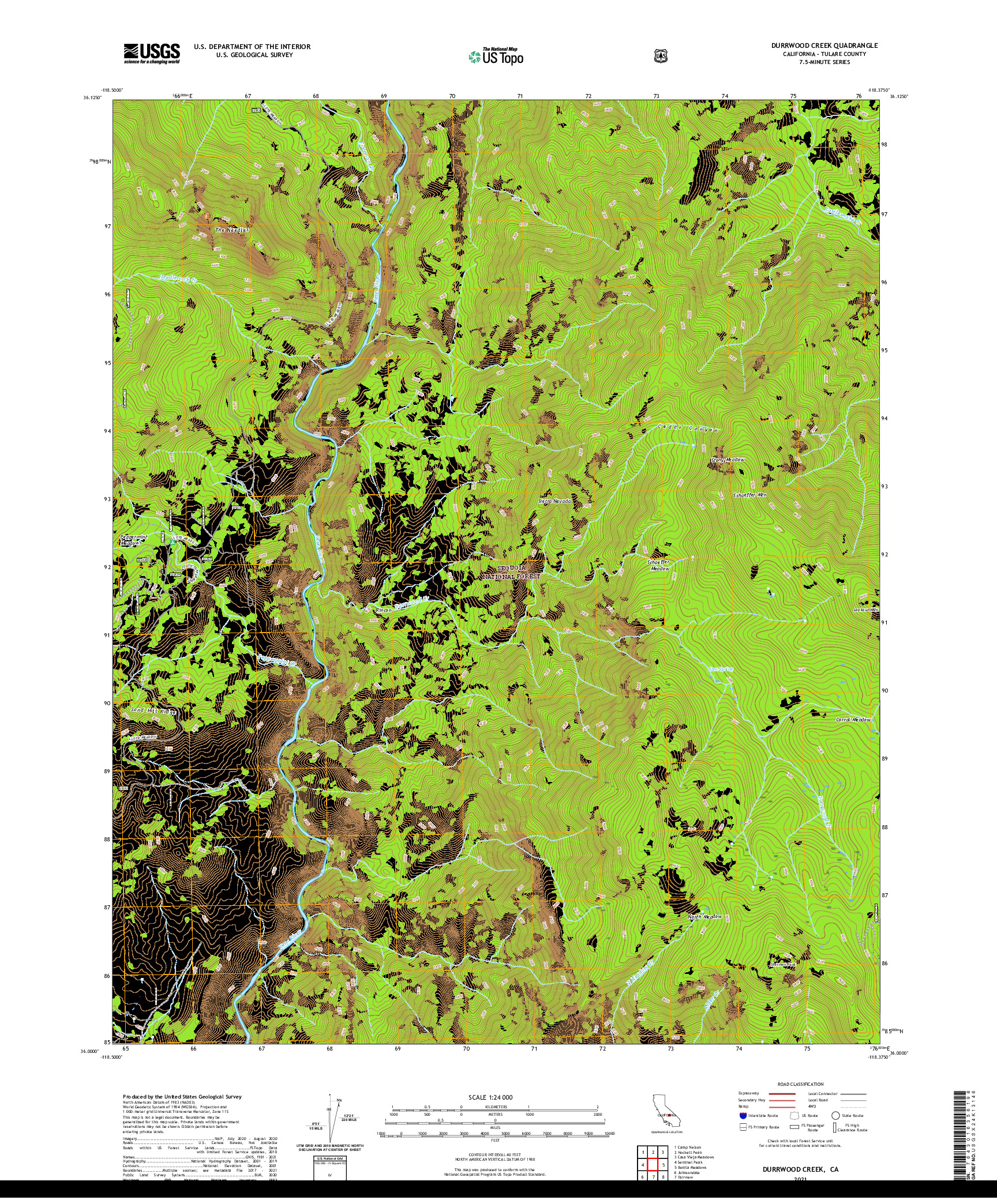 US TOPO 7.5-MINUTE MAP FOR DURRWOOD CREEK, CA