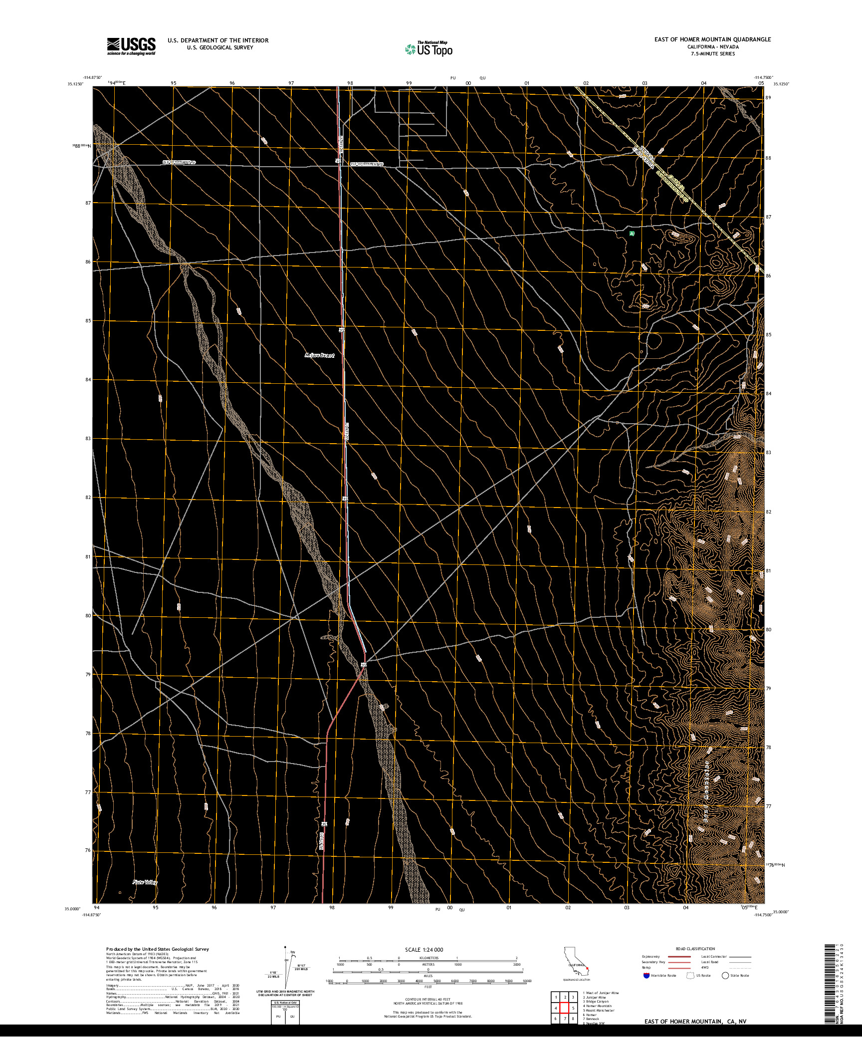 US TOPO 7.5-MINUTE MAP FOR EAST OF HOMER MOUNTAIN, CA,NV