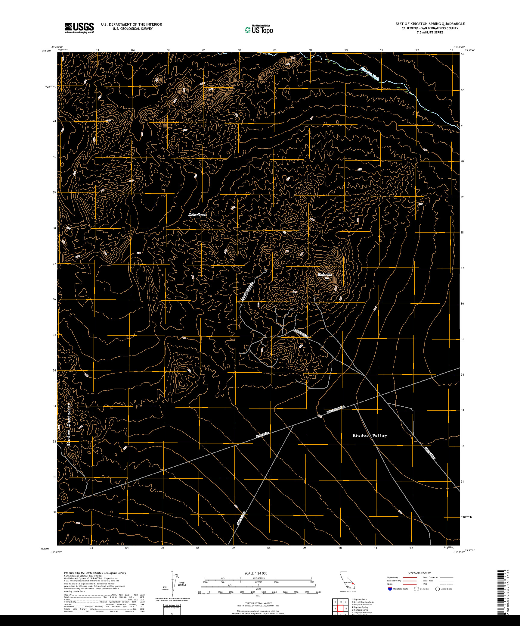 US TOPO 7.5-MINUTE MAP FOR EAST OF KINGSTON SPRING, CA