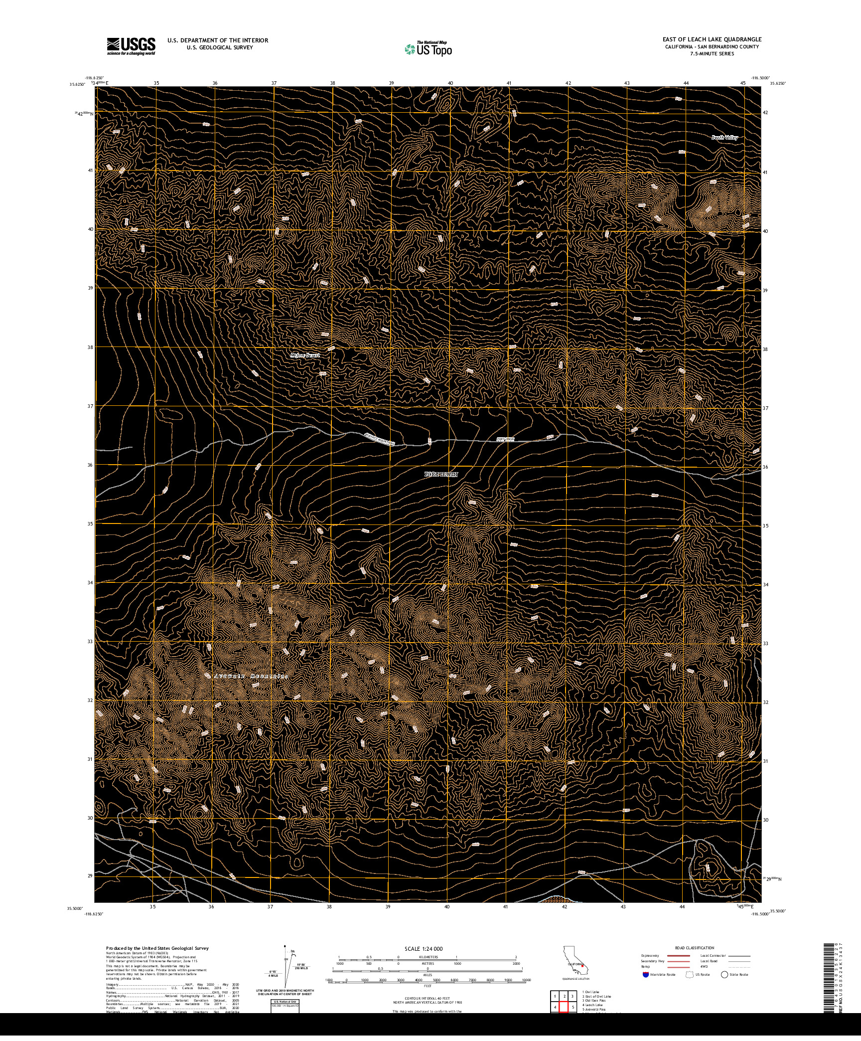 US TOPO 7.5-MINUTE MAP FOR EAST OF LEACH LAKE, CA