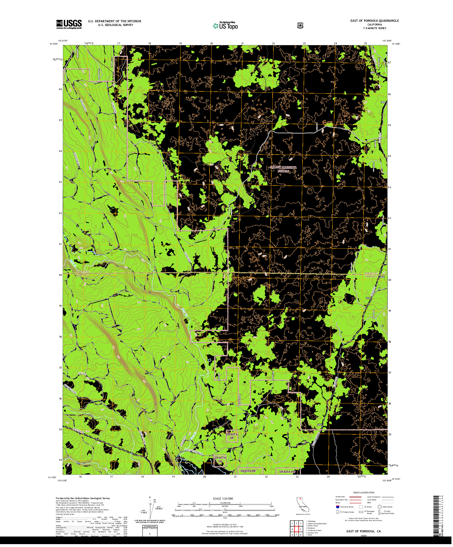 US TOPO 7.5-MINUTE MAP FOR EAST OF PONDOSA, CA