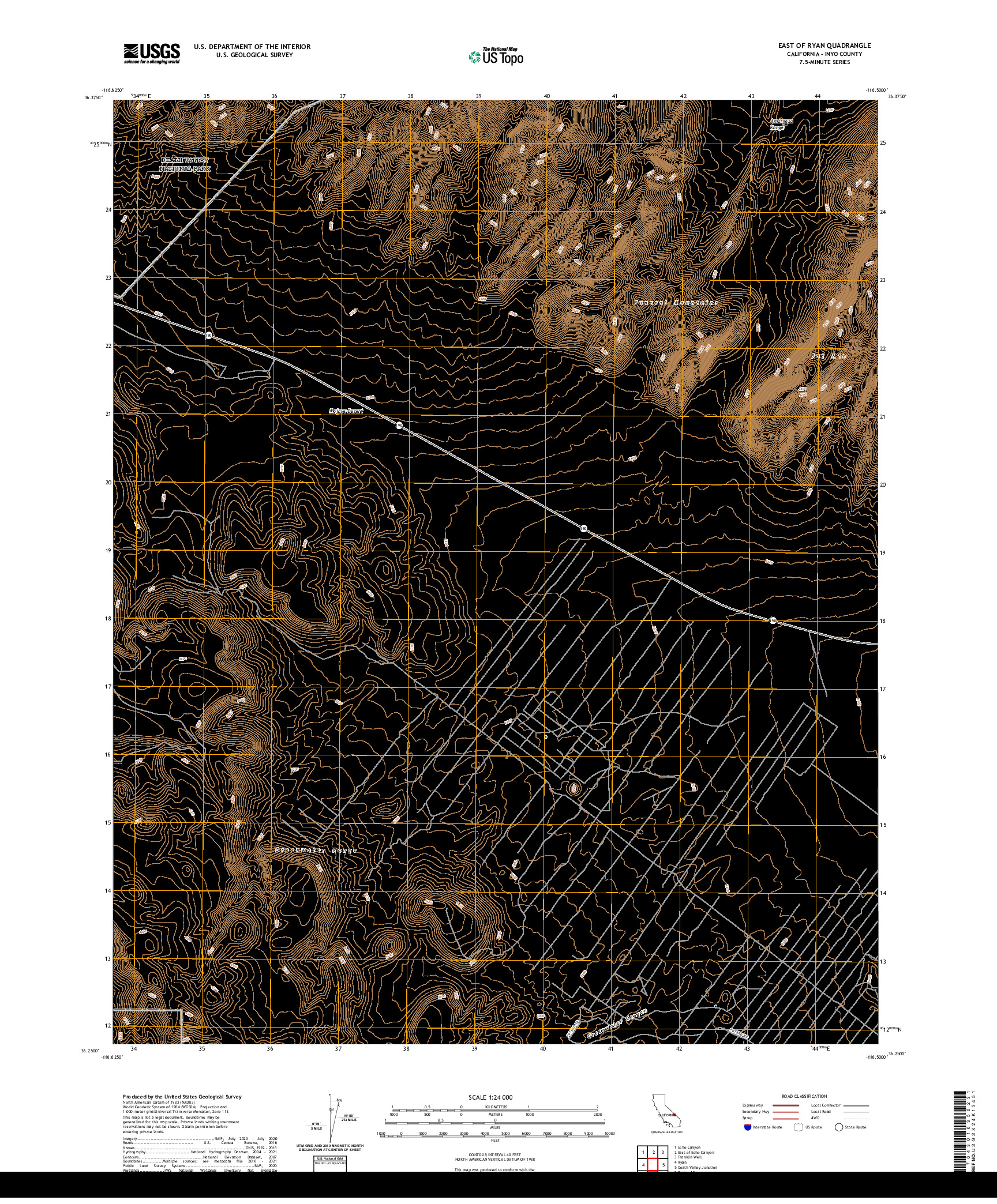 US TOPO 7.5-MINUTE MAP FOR EAST OF RYAN, CA