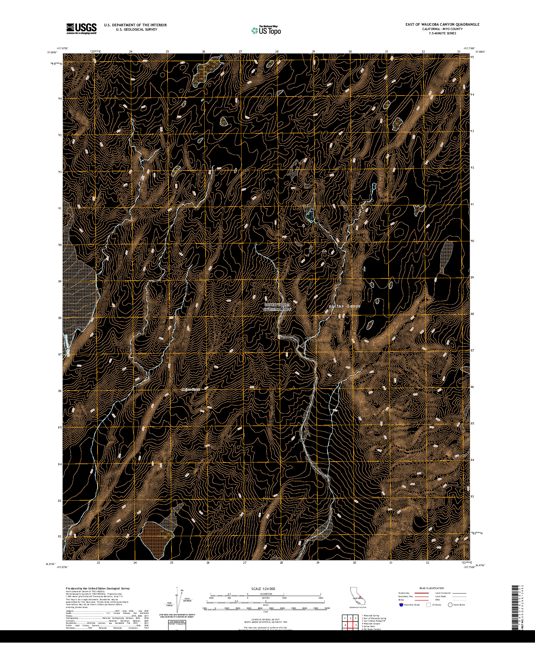 US TOPO 7.5-MINUTE MAP FOR EAST OF WAUCOBA CANYON, CA