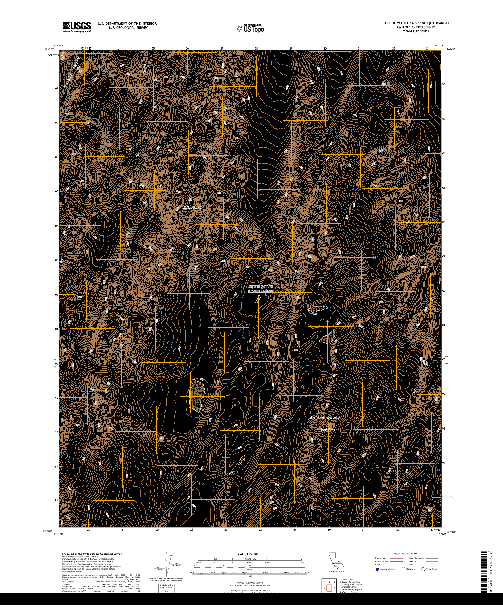 US TOPO 7.5-MINUTE MAP FOR EAST OF WAUCOBA SPRING, CA