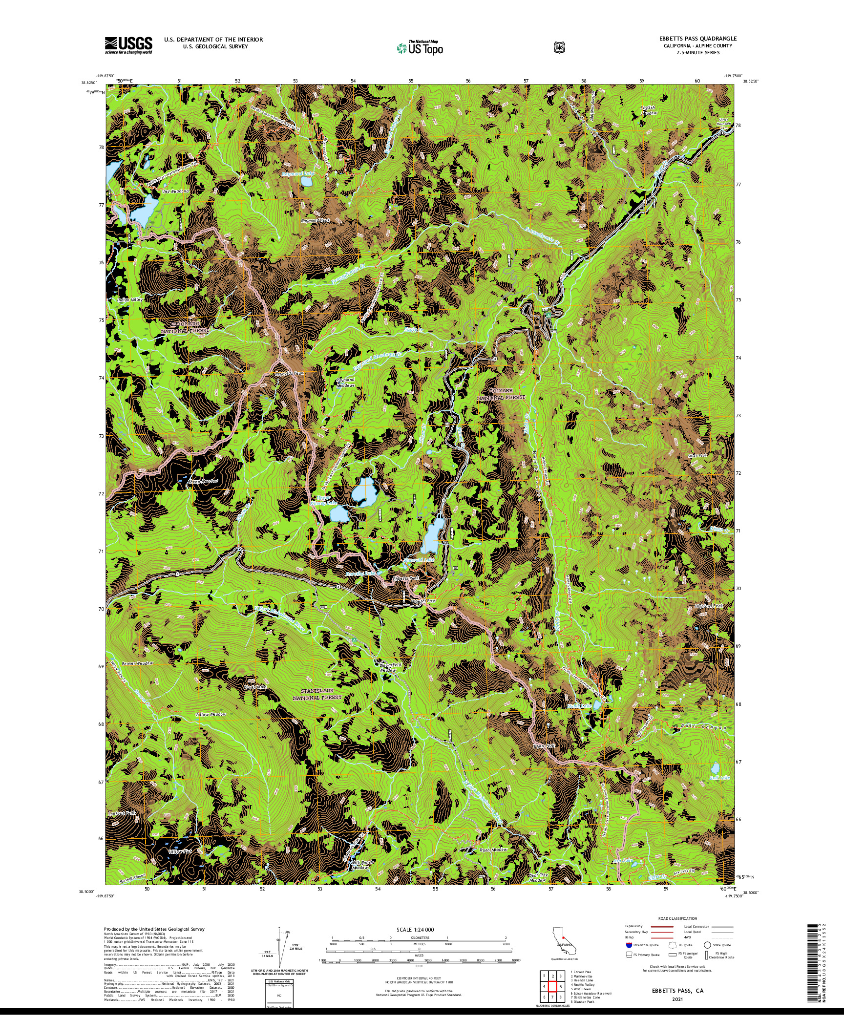 US TOPO 7.5-MINUTE MAP FOR EBBETTS PASS, CA