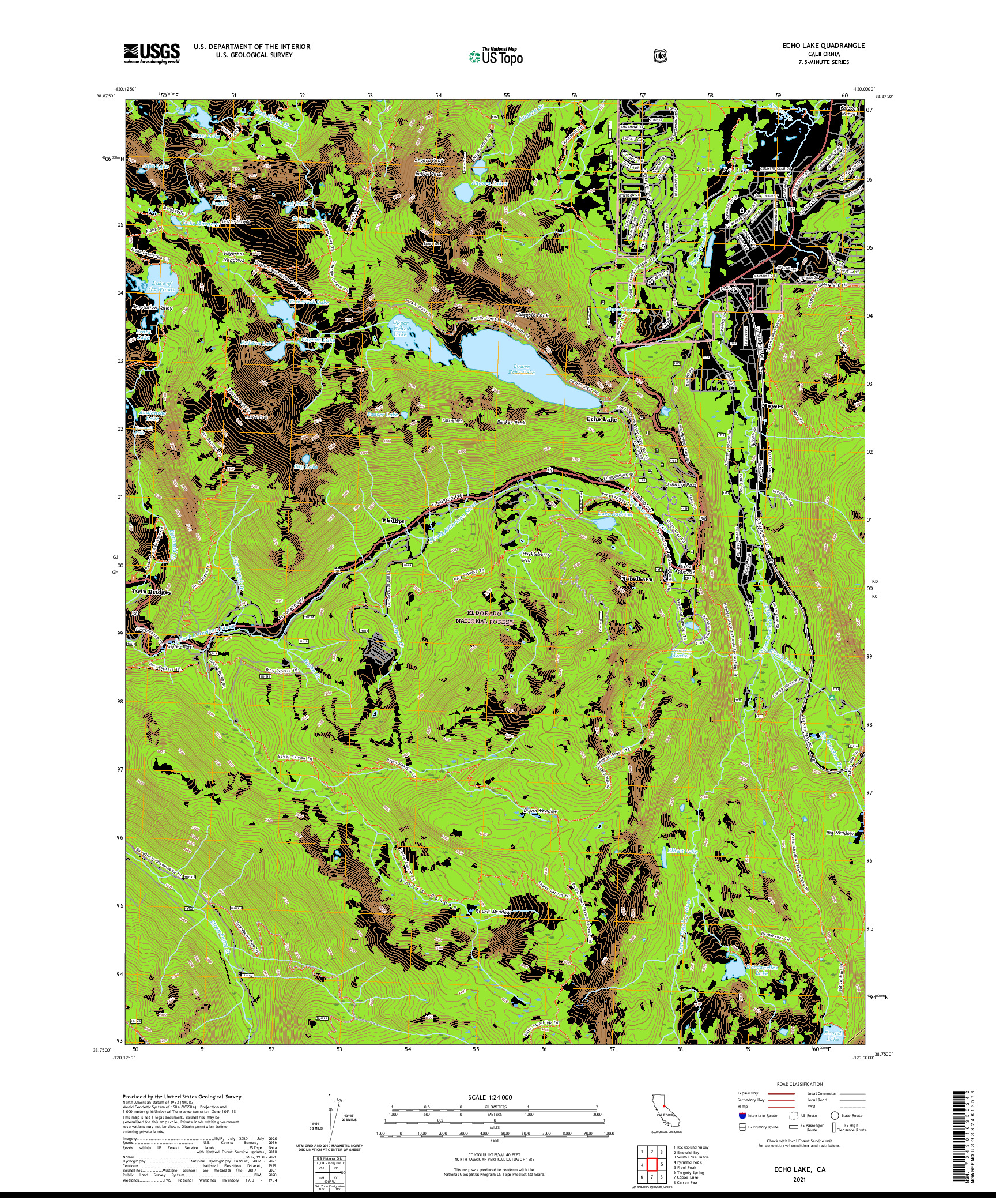 US TOPO 7.5-MINUTE MAP FOR ECHO LAKE, CA