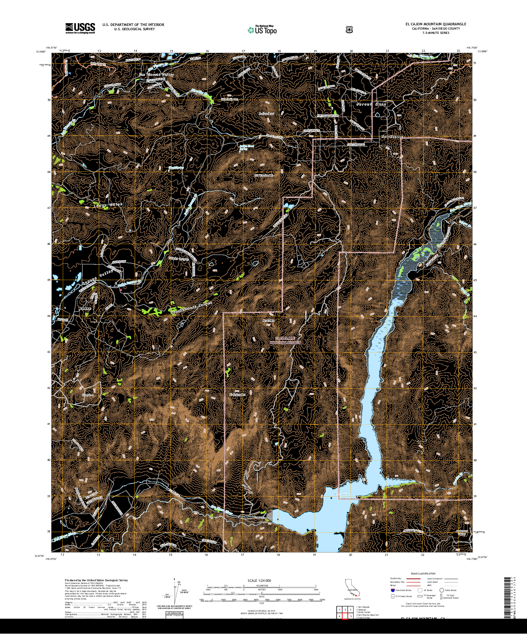 US TOPO 7.5-MINUTE MAP FOR EL CAJON MOUNTAIN, CA