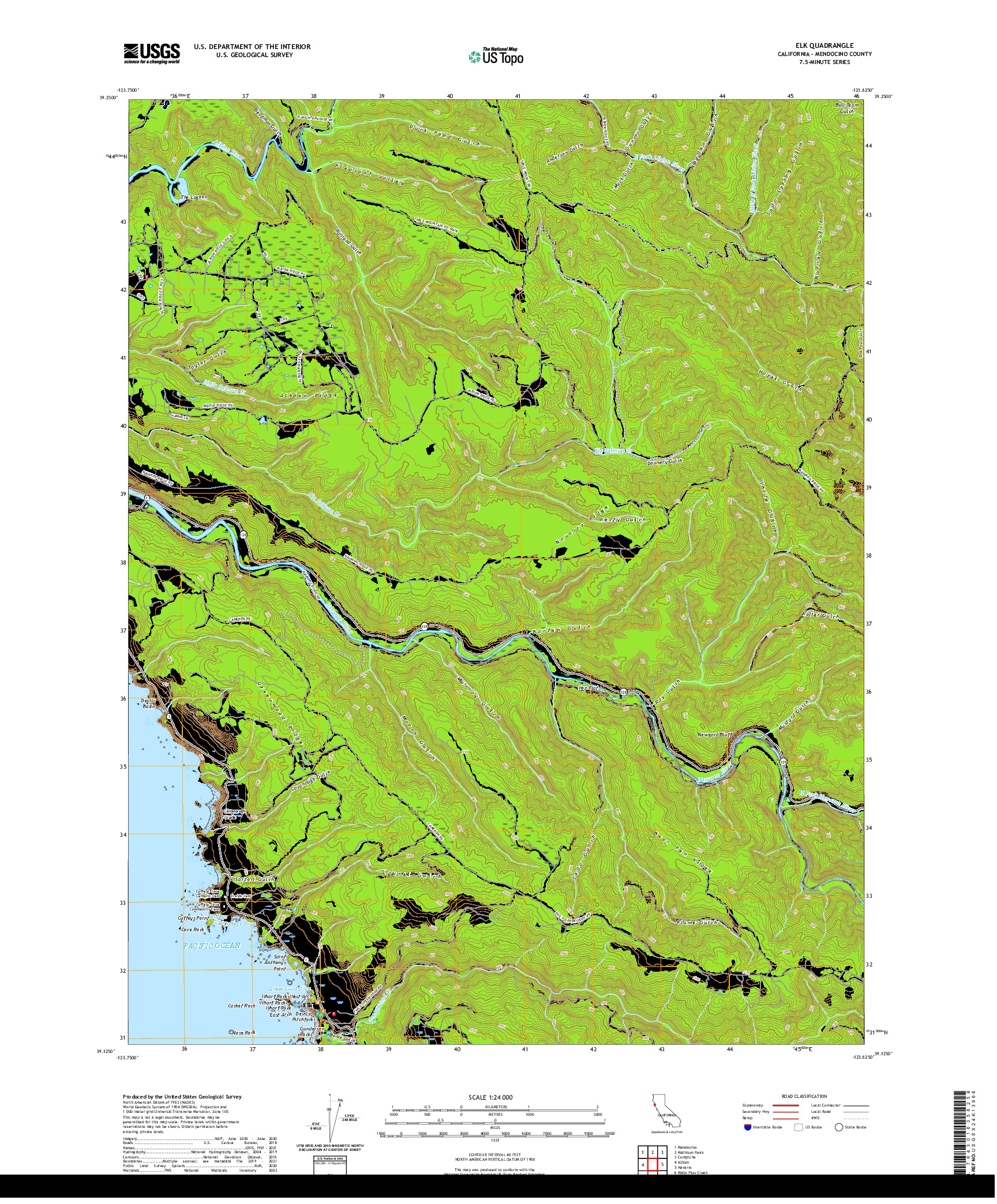 US TOPO 7.5-MINUTE MAP FOR ELK, CA