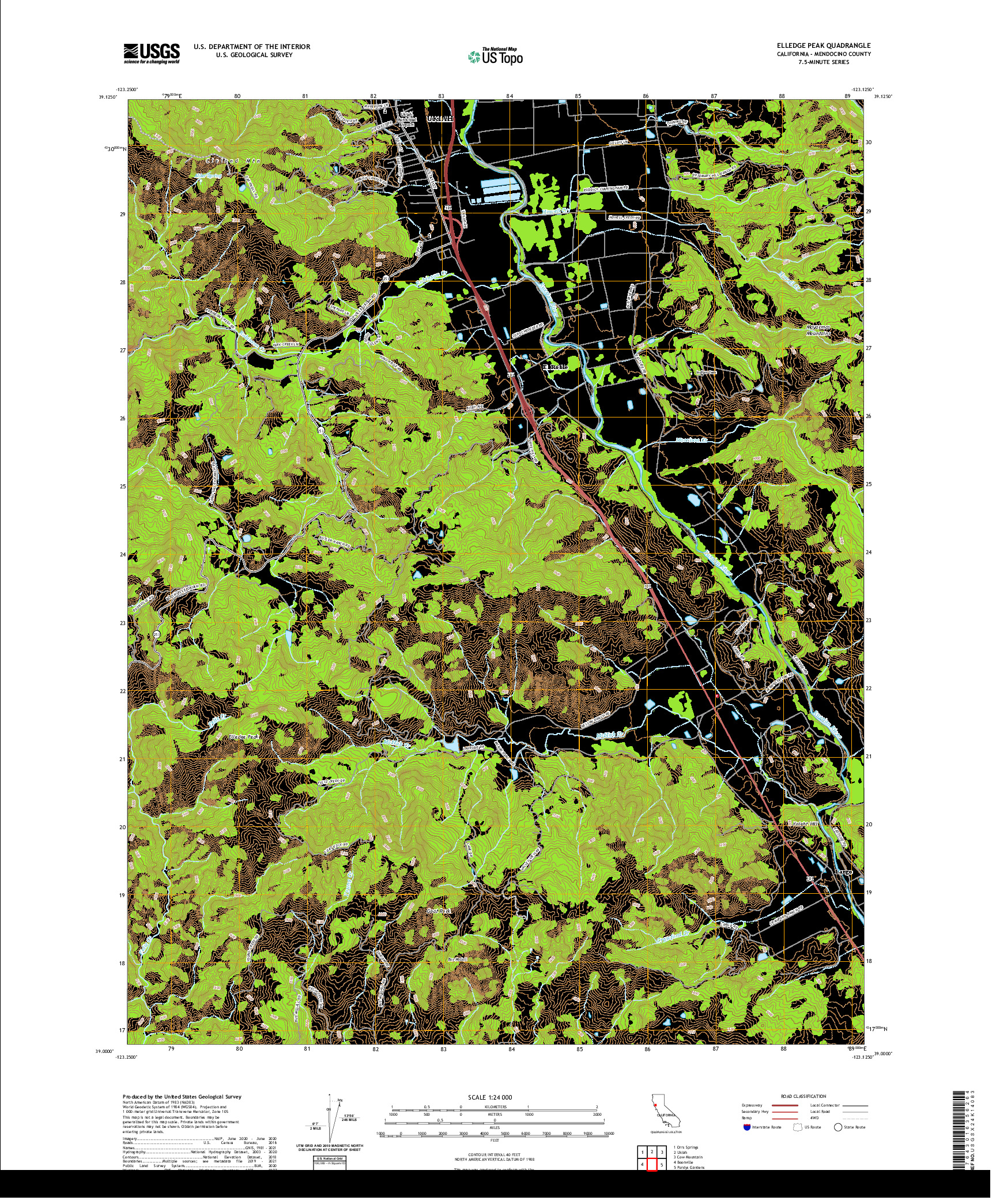 US TOPO 7.5-MINUTE MAP FOR ELLEDGE PEAK, CA