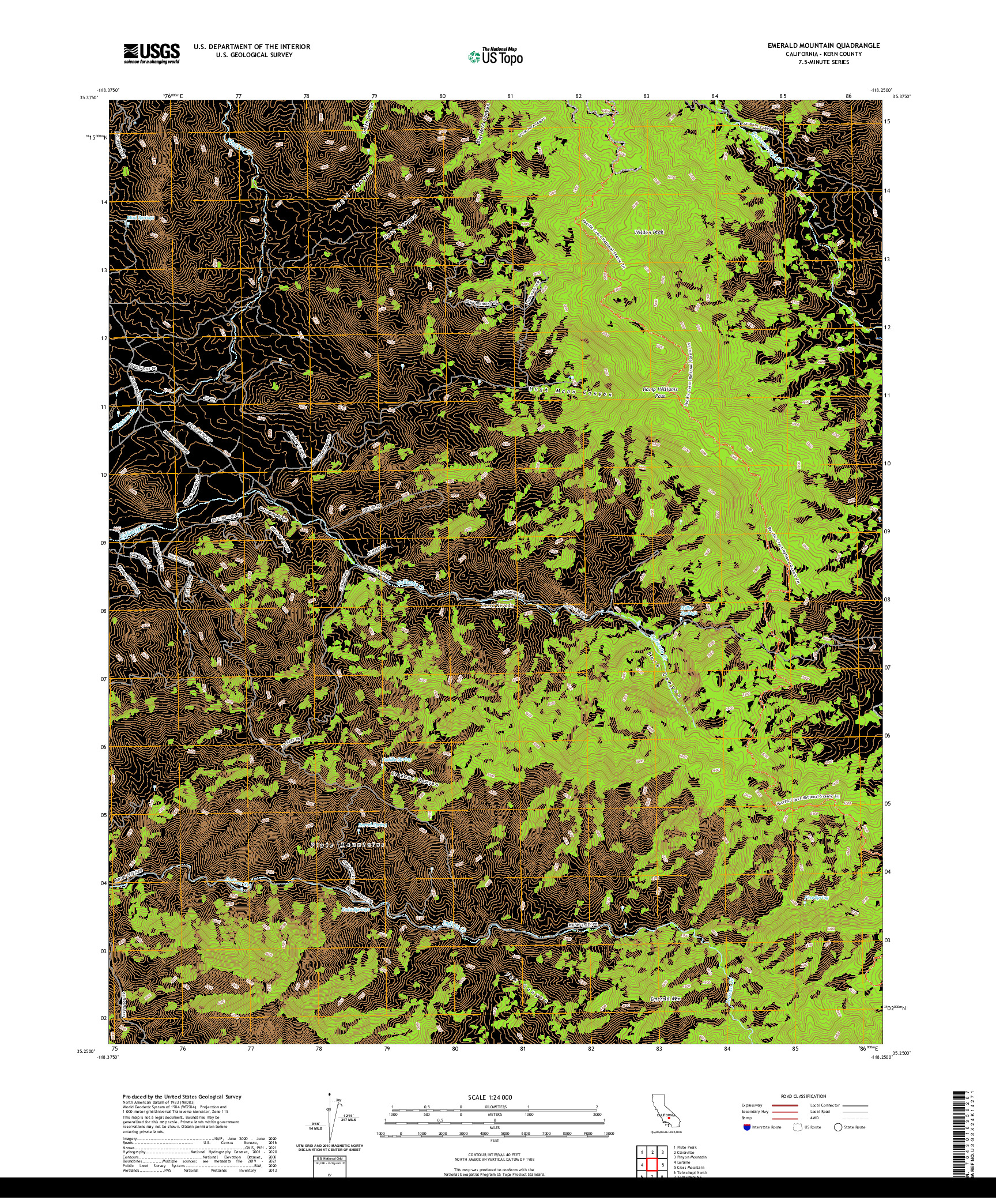 US TOPO 7.5-MINUTE MAP FOR EMERALD MOUNTAIN, CA