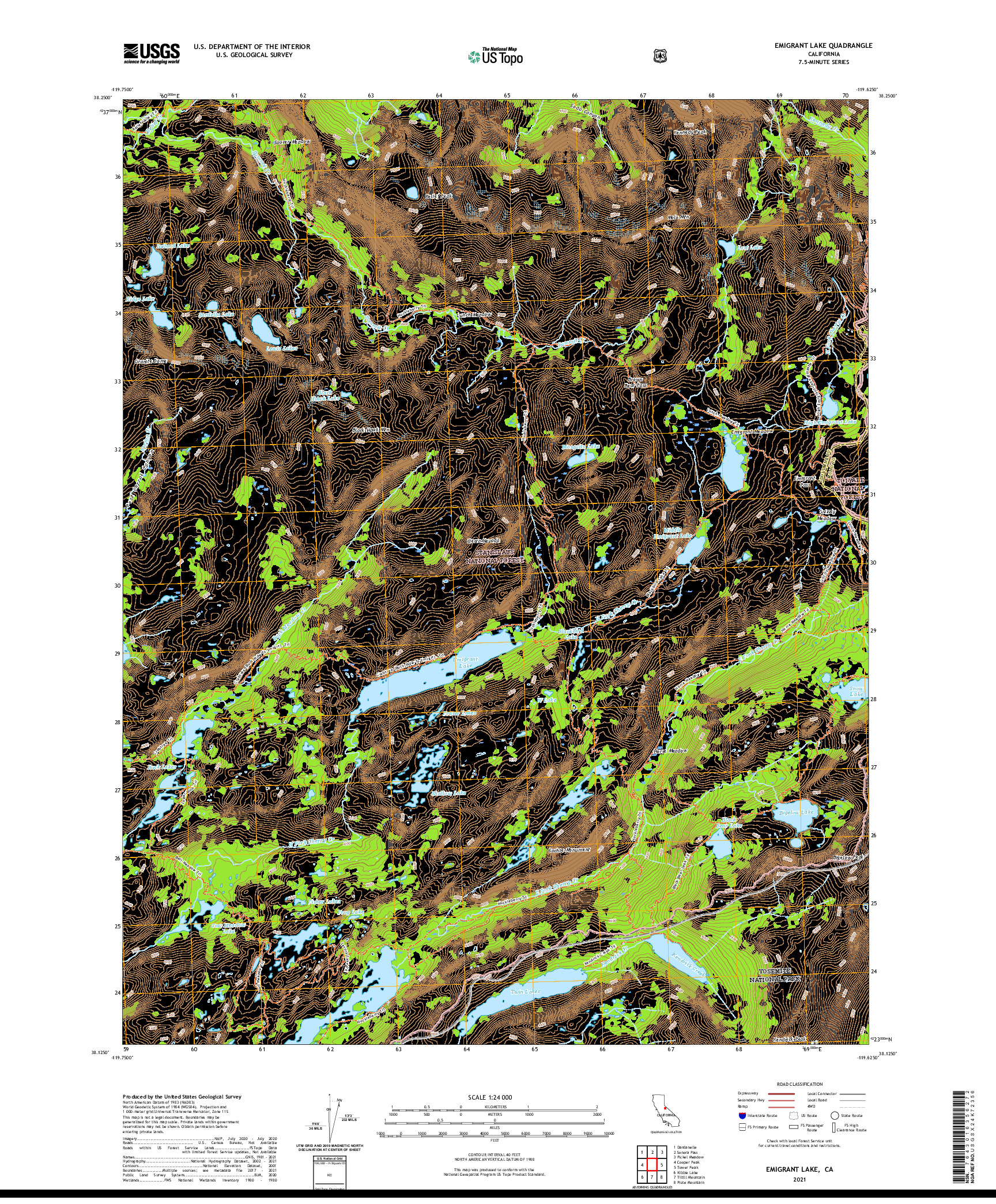 US TOPO 7.5-MINUTE MAP FOR EMIGRANT LAKE, CA