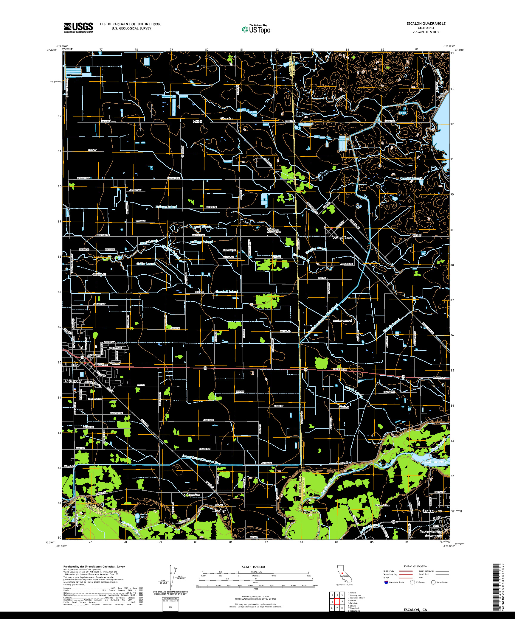 US TOPO 7.5-MINUTE MAP FOR ESCALON, CA