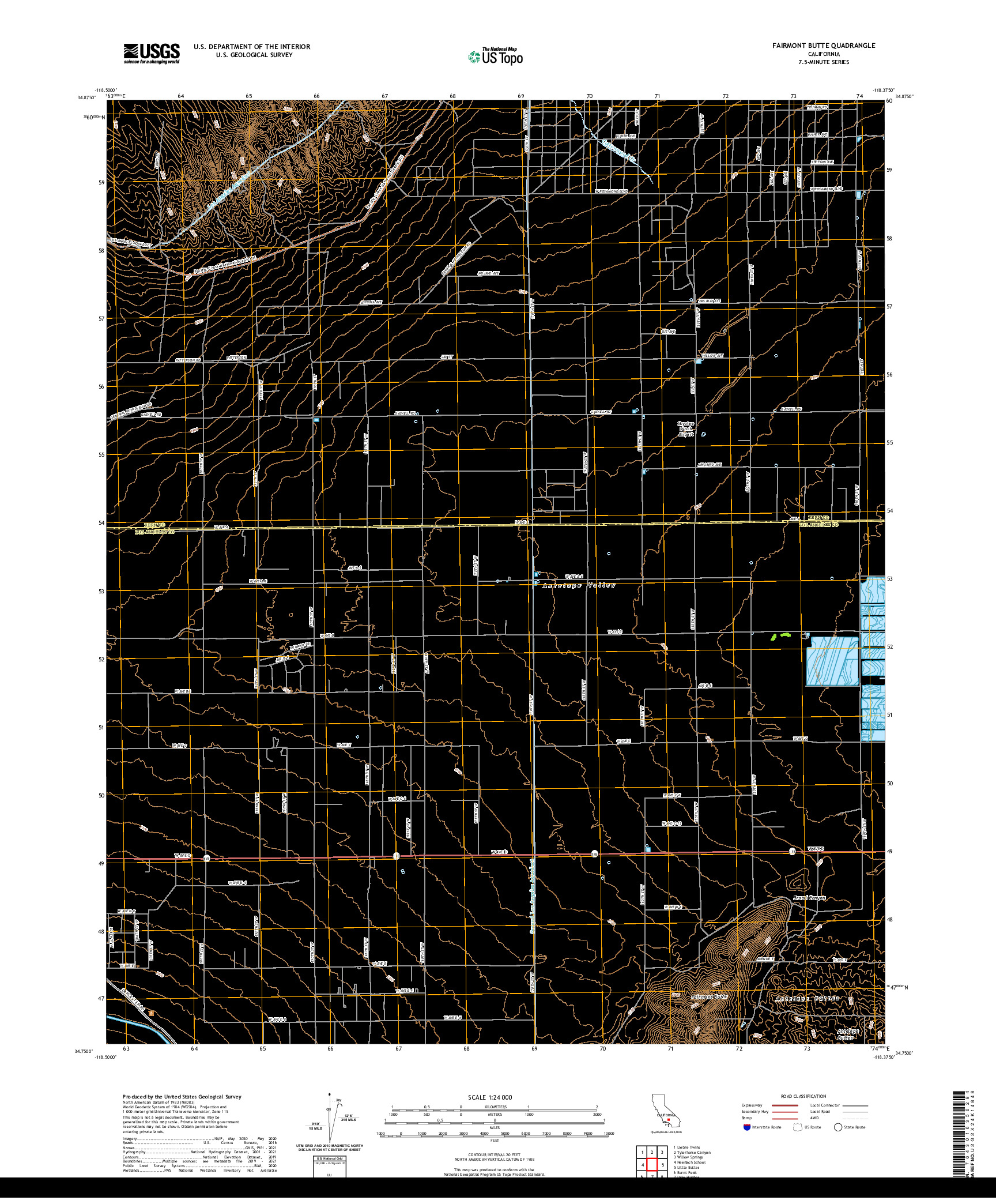 US TOPO 7.5-MINUTE MAP FOR FAIRMONT BUTTE, CA