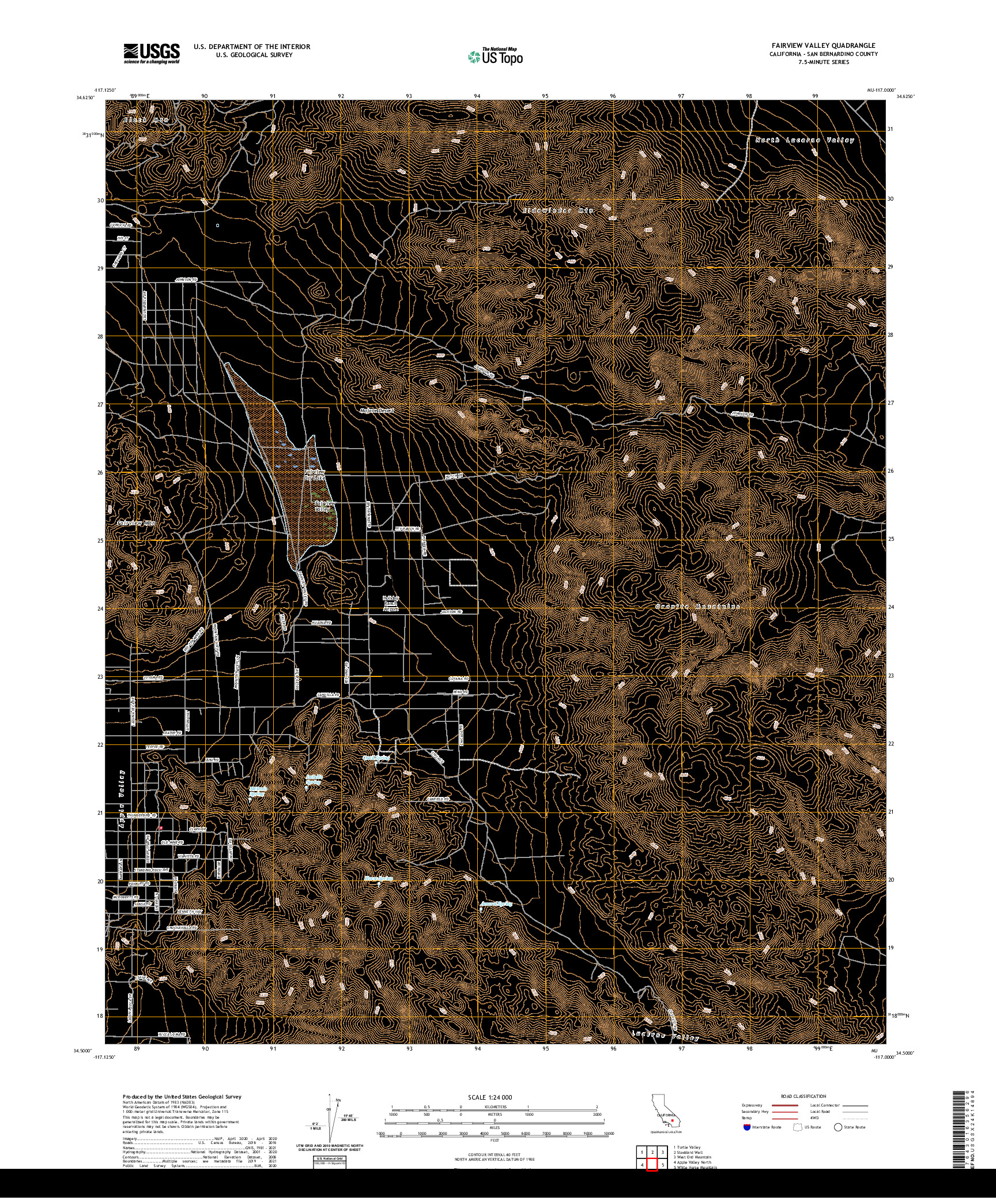 US TOPO 7.5-MINUTE MAP FOR FAIRVIEW VALLEY, CA