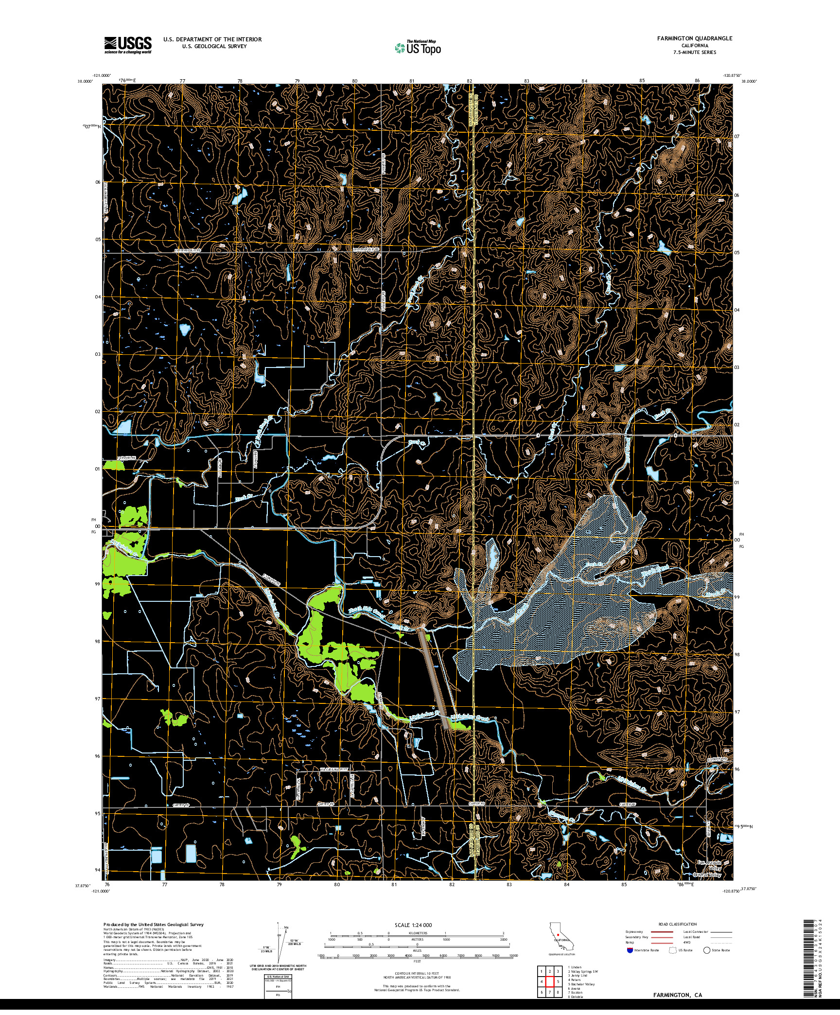 US TOPO 7.5-MINUTE MAP FOR FARMINGTON, CA