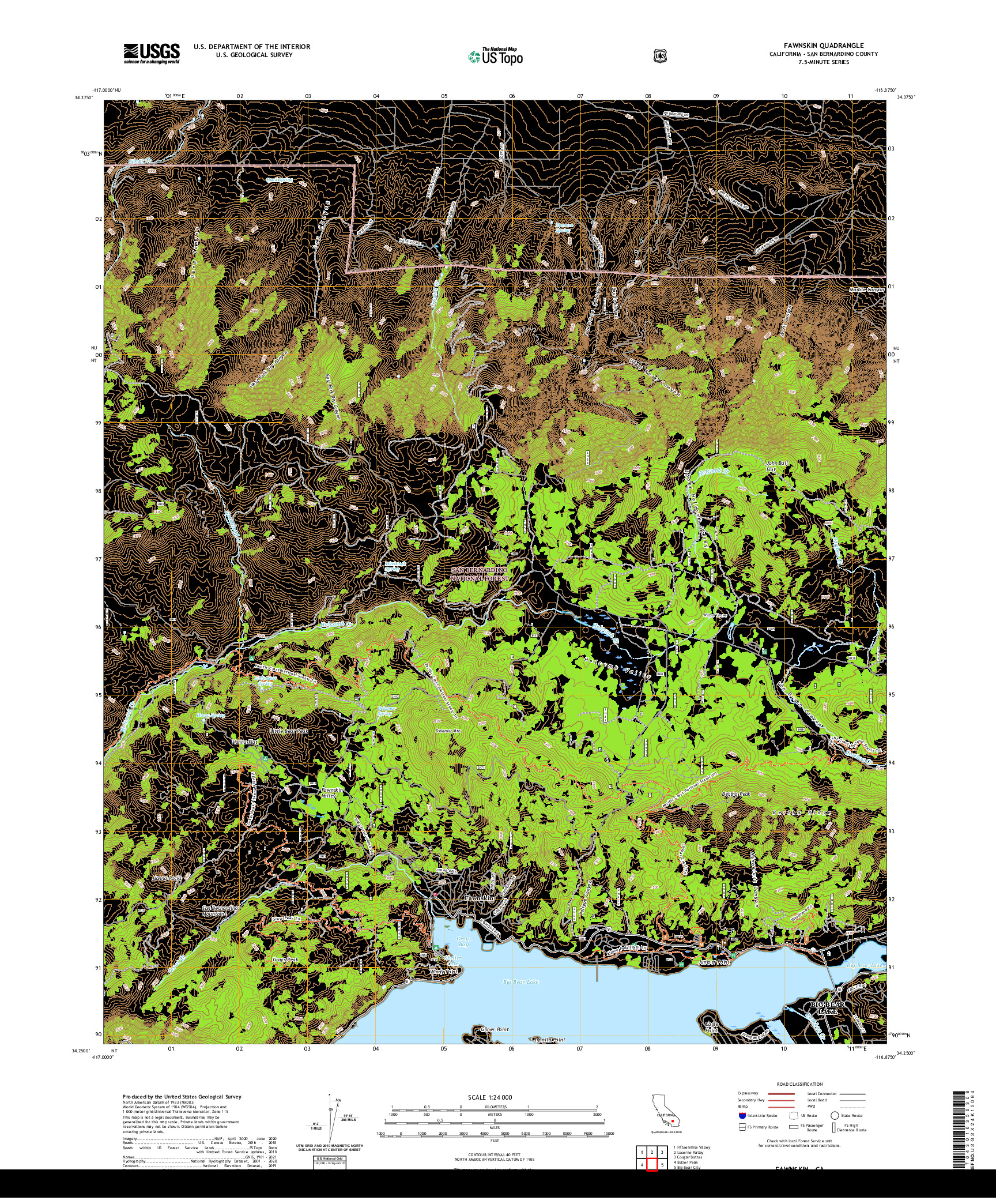 US TOPO 7.5-MINUTE MAP FOR FAWNSKIN, CA