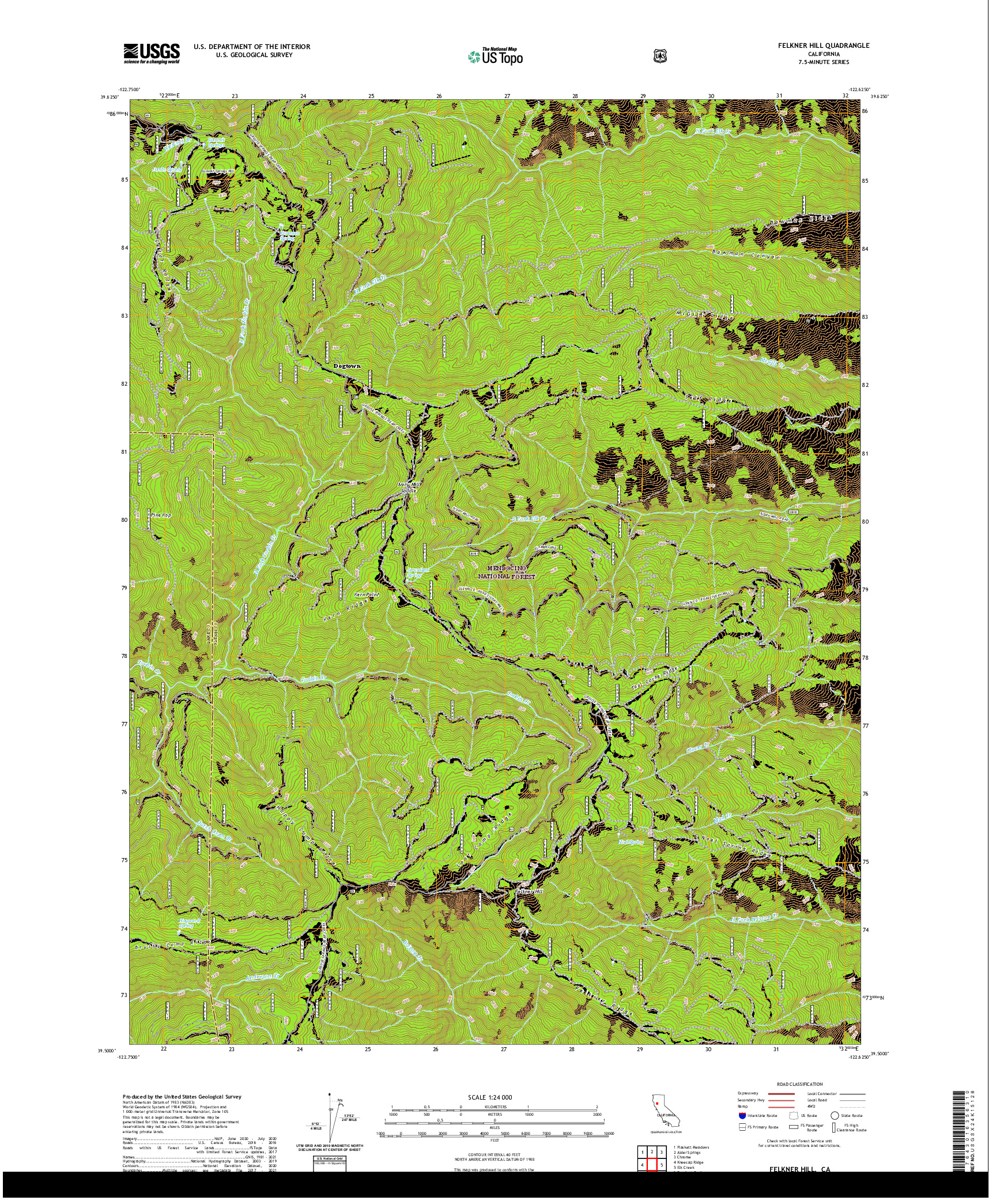 US TOPO 7.5-MINUTE MAP FOR FELKNER HILL, CA