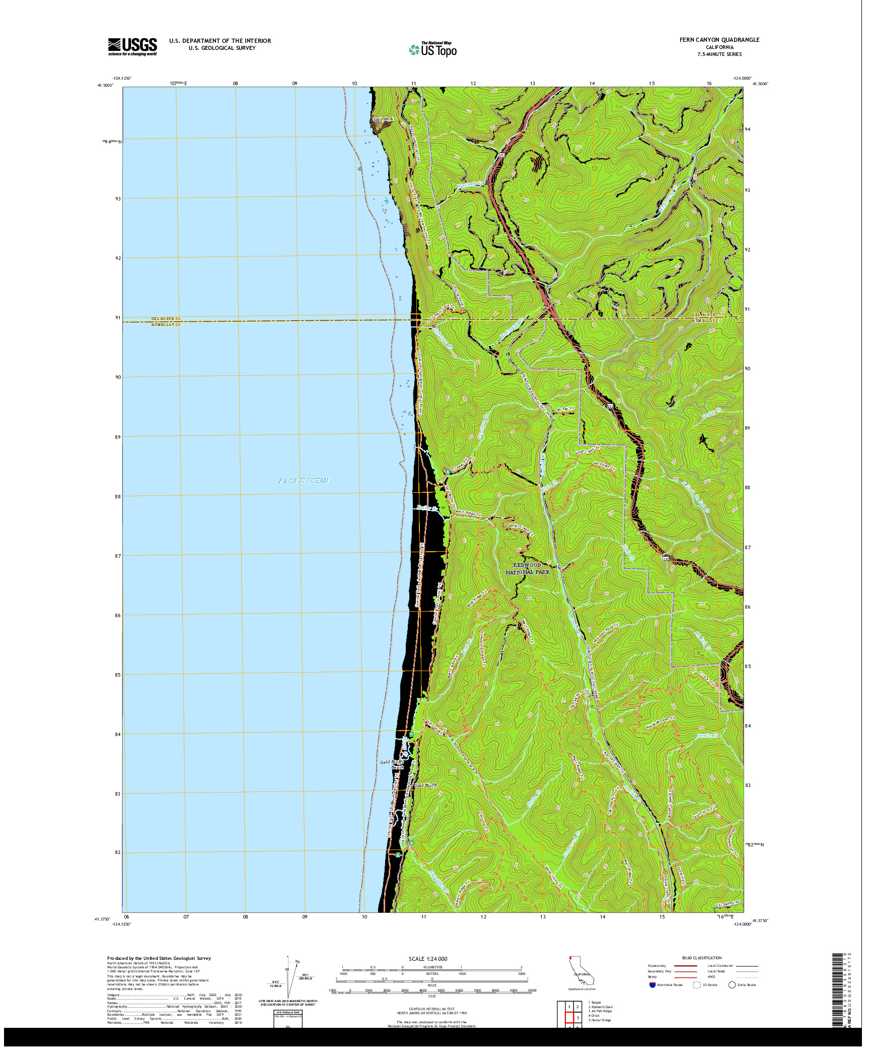 US TOPO 7.5-MINUTE MAP FOR FERN CANYON, CA