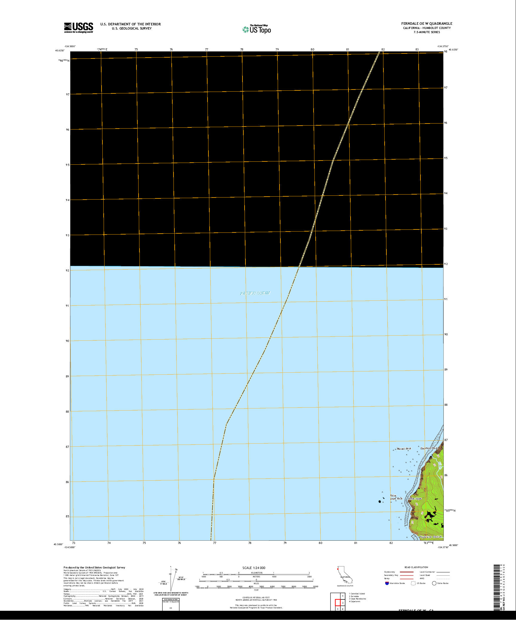 US TOPO 7.5-MINUTE MAP FOR FERNDALE OE W, CA