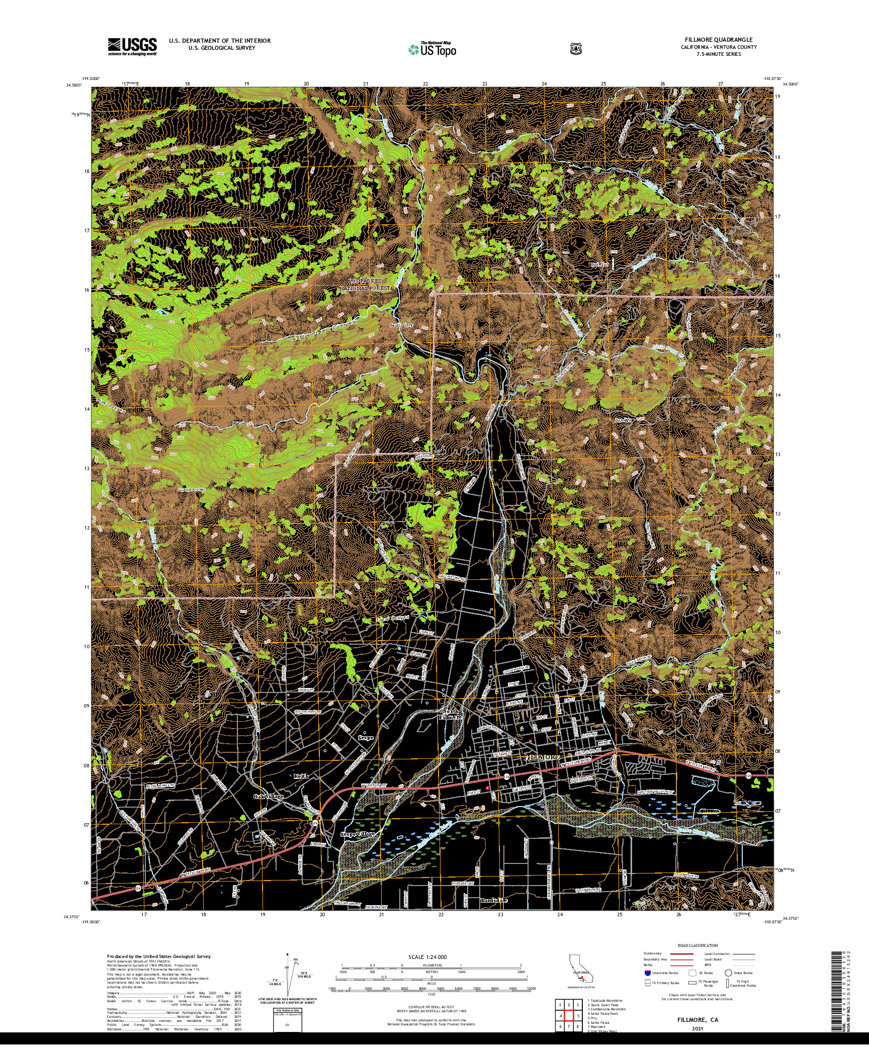 US TOPO 7.5-MINUTE MAP FOR FILLMORE, CA