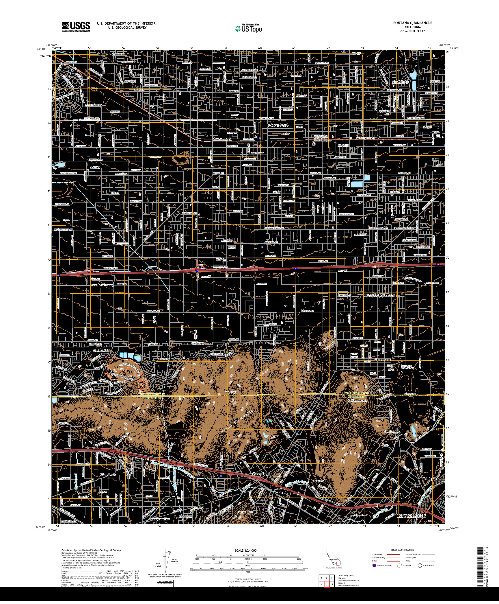 US TOPO 7.5-MINUTE MAP FOR FONTANA, CA