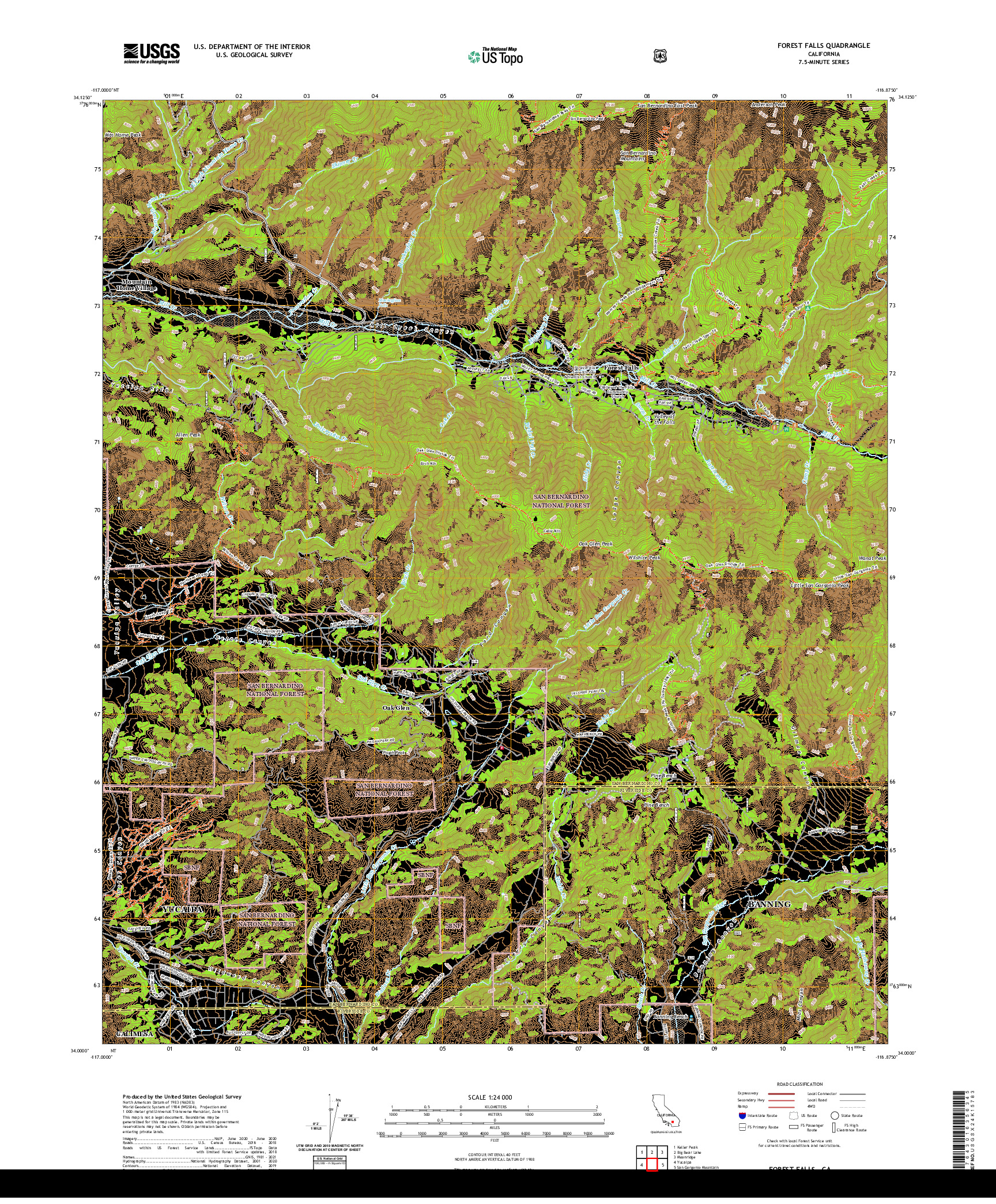 US TOPO 7.5-MINUTE MAP FOR FOREST FALLS, CA