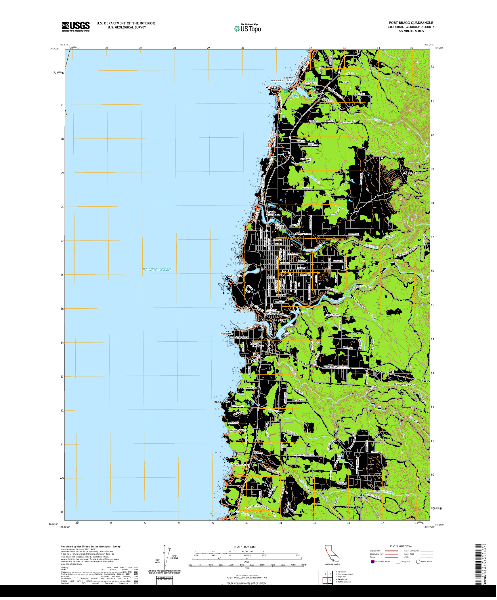 US TOPO 7.5-MINUTE MAP FOR FORT BRAGG, CA