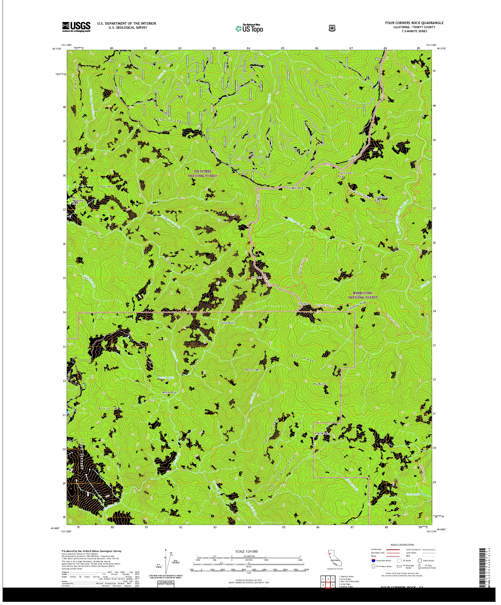 US TOPO 7.5-MINUTE MAP FOR FOUR CORNERS ROCK, CA