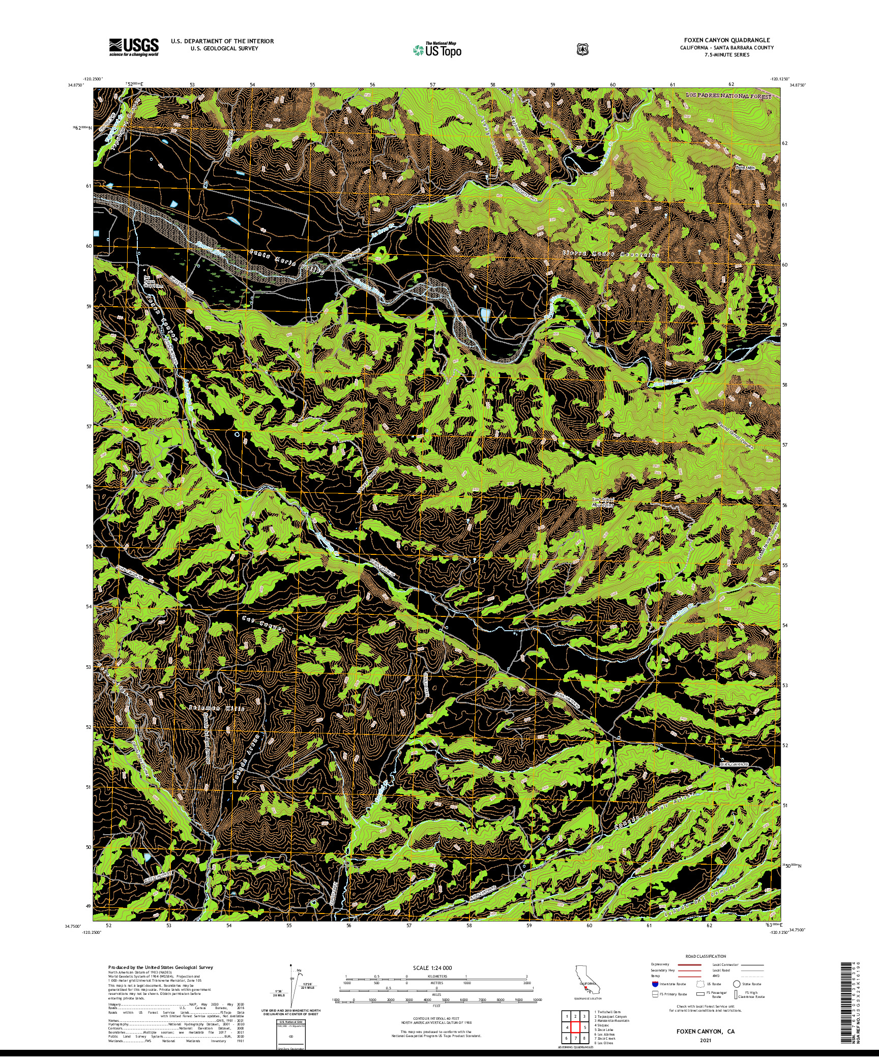 US TOPO 7.5-MINUTE MAP FOR FOXEN CANYON, CA