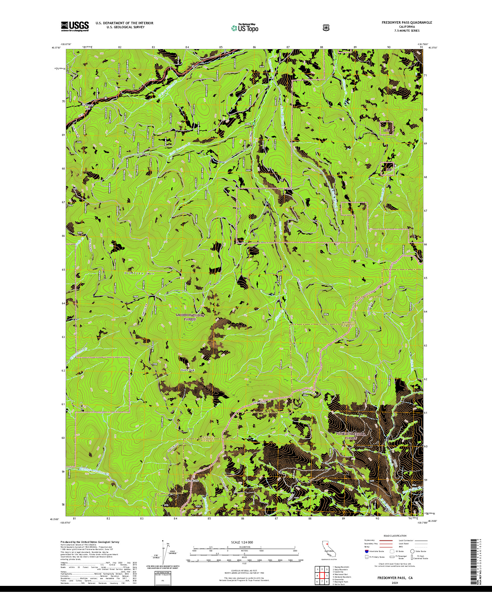 US TOPO 7.5-MINUTE MAP FOR FREDONYER PASS, CA