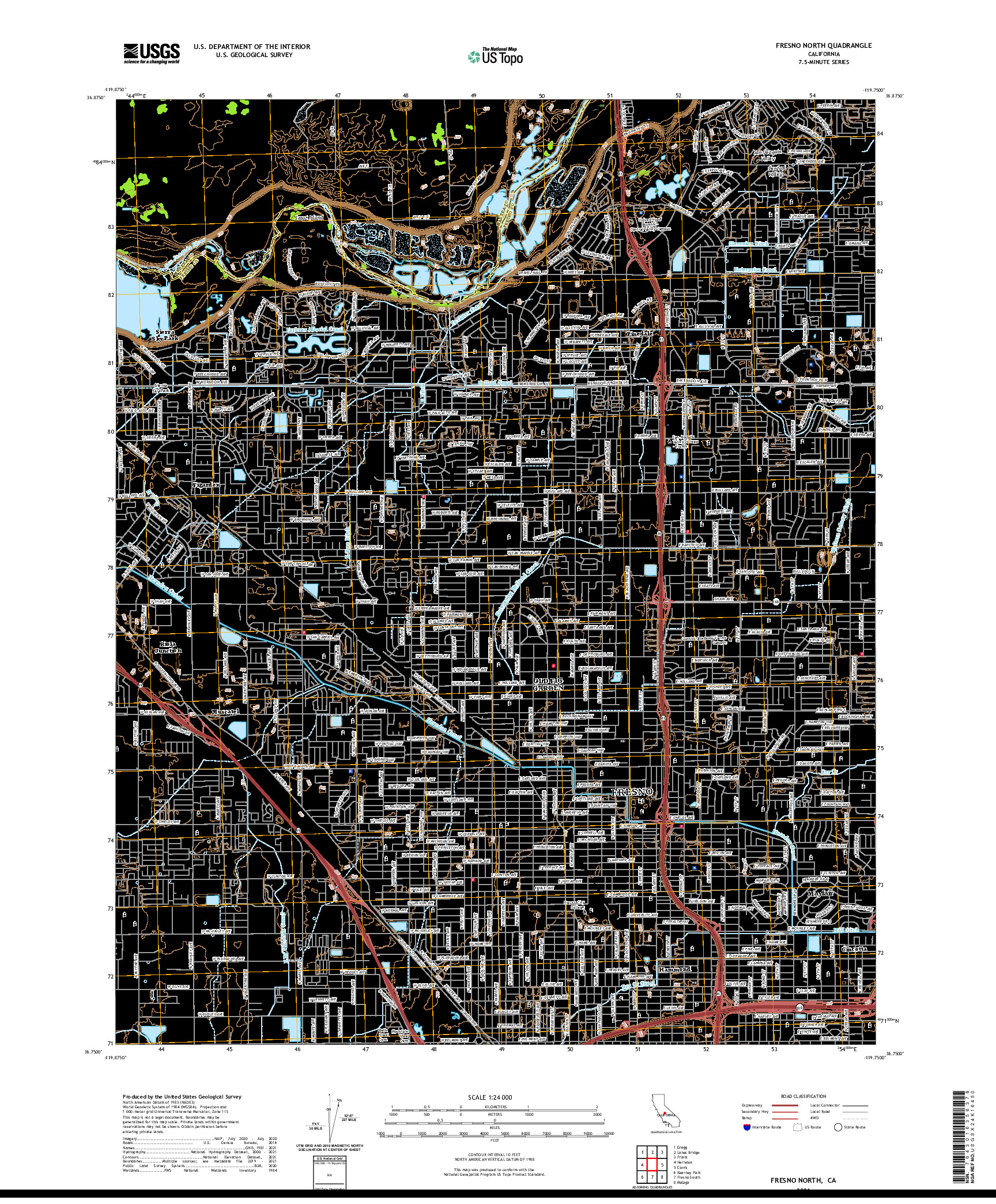 US TOPO 7.5-MINUTE MAP FOR FRESNO NORTH, CA