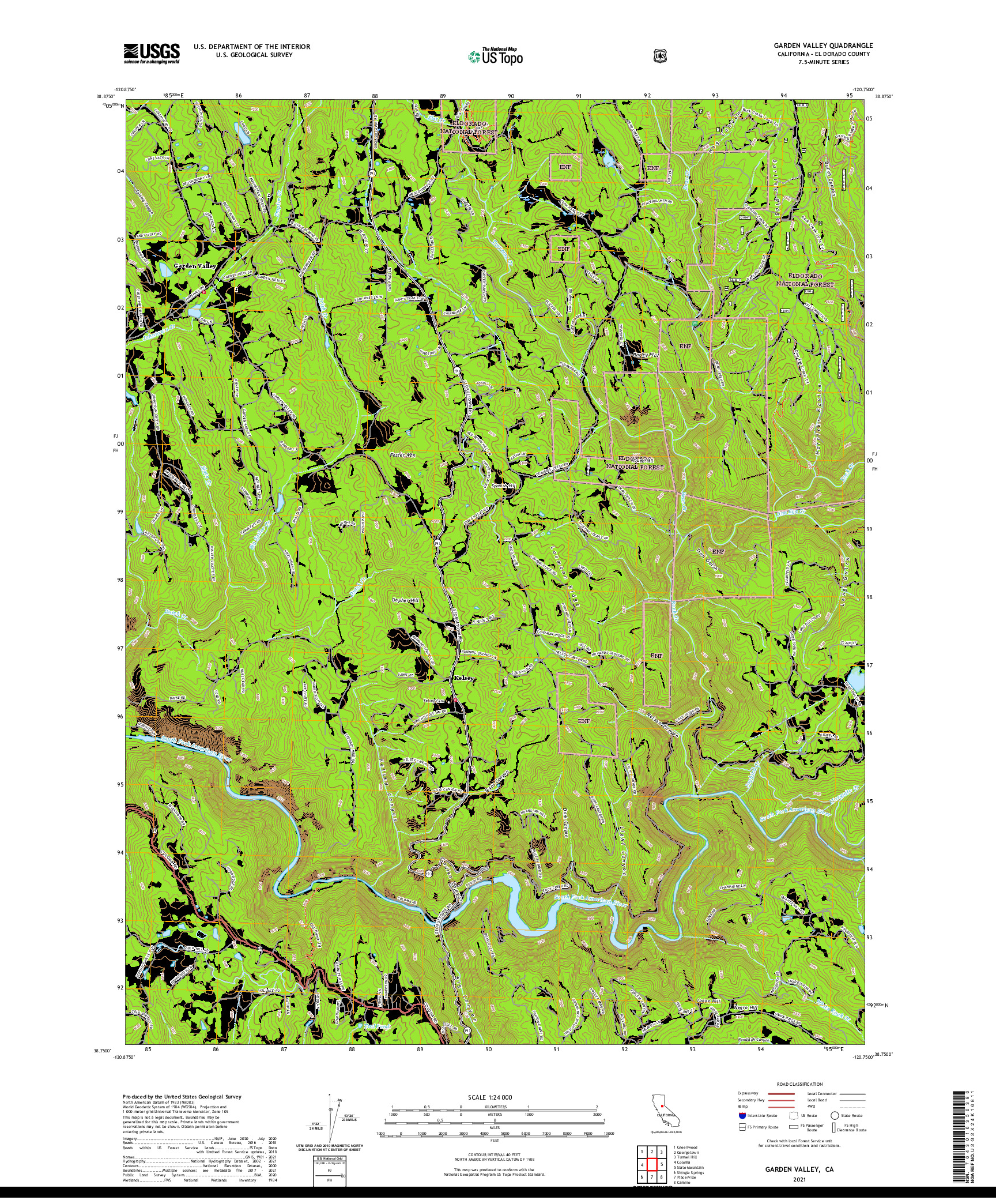 US TOPO 7.5-MINUTE MAP FOR GARDEN VALLEY, CA