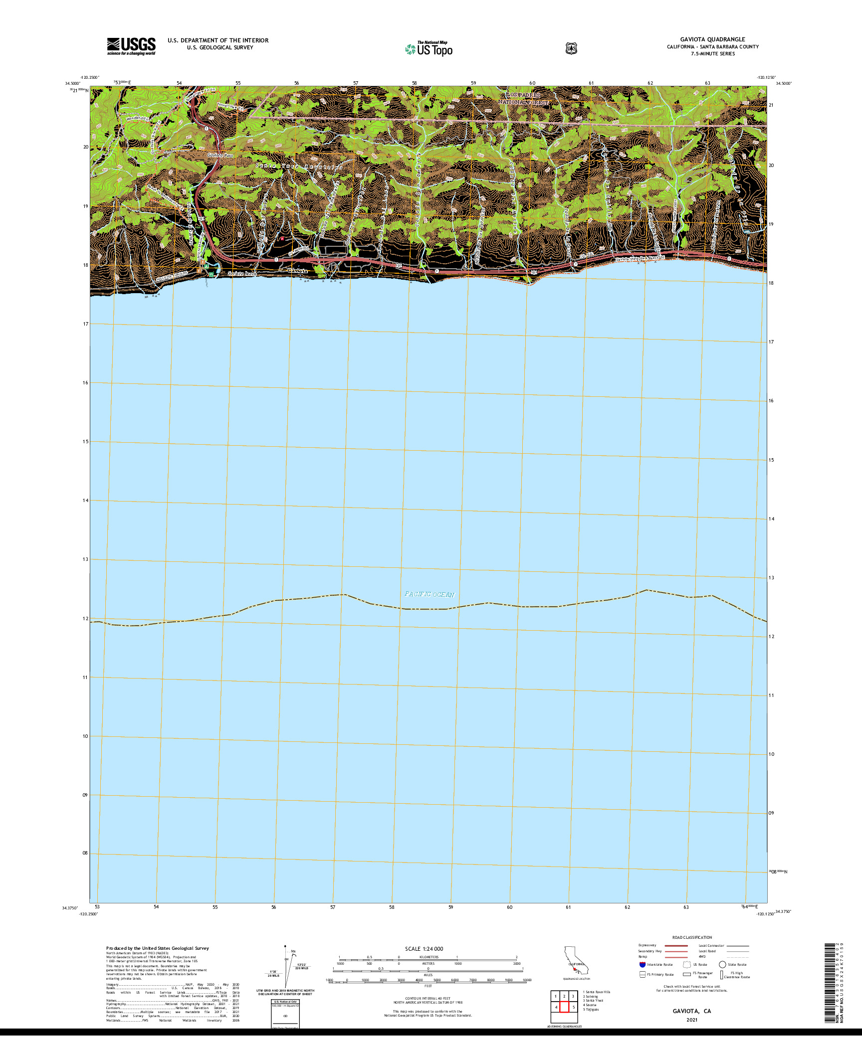 US TOPO 7.5-MINUTE MAP FOR GAVIOTA, CA