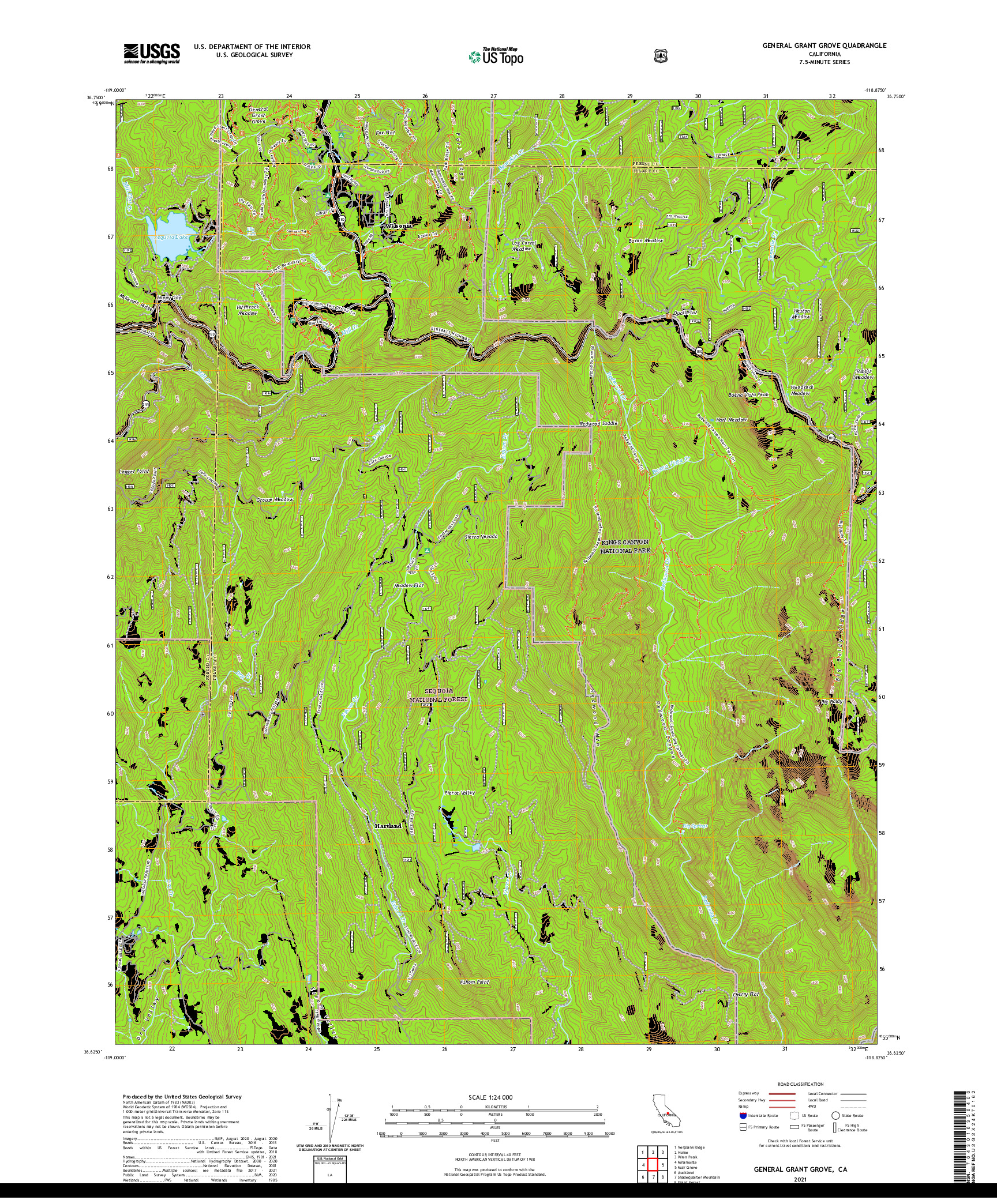 US TOPO 7.5-MINUTE MAP FOR GENERAL GRANT GROVE, CA