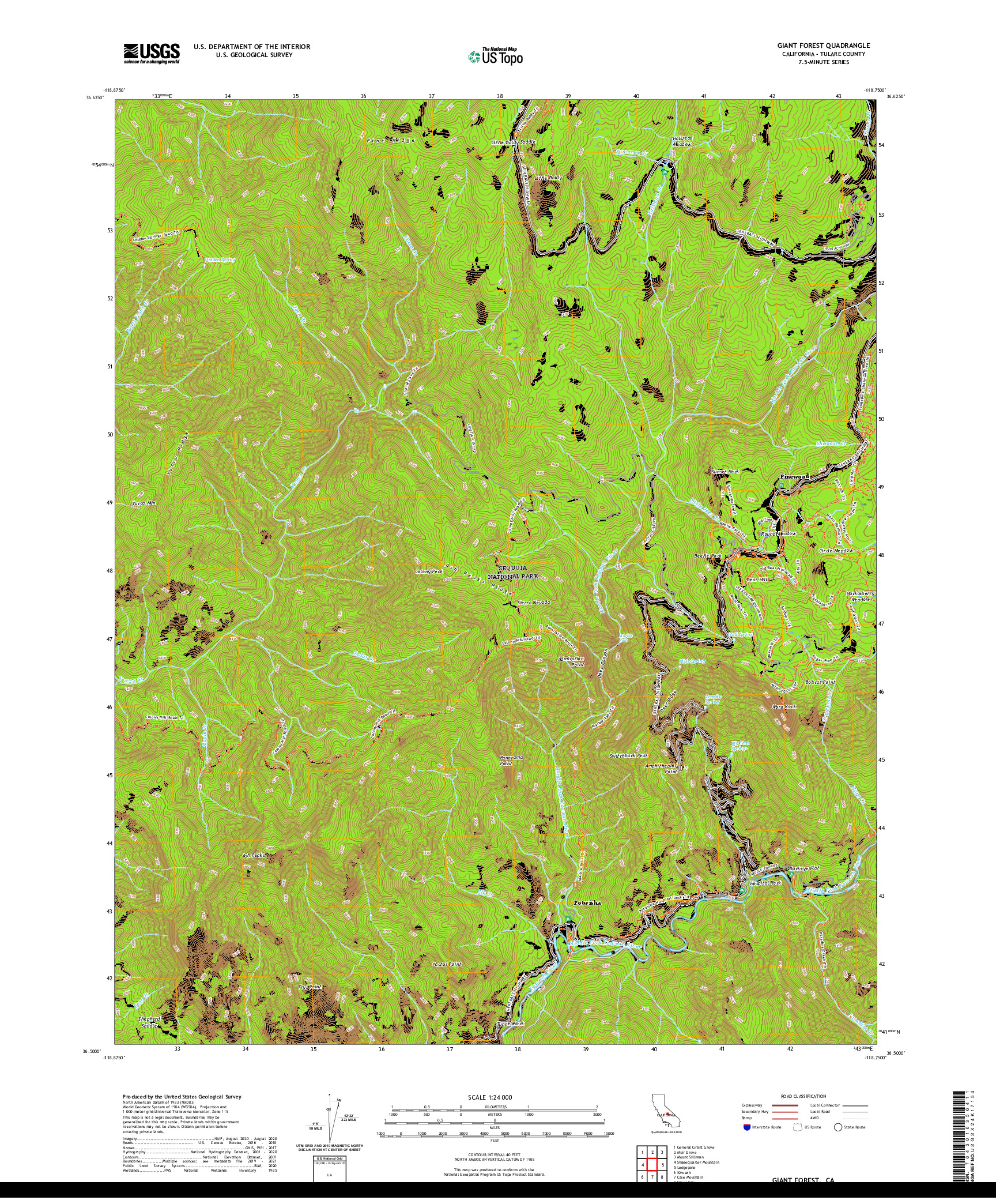 US TOPO 7.5-MINUTE MAP FOR GIANT FOREST, CA