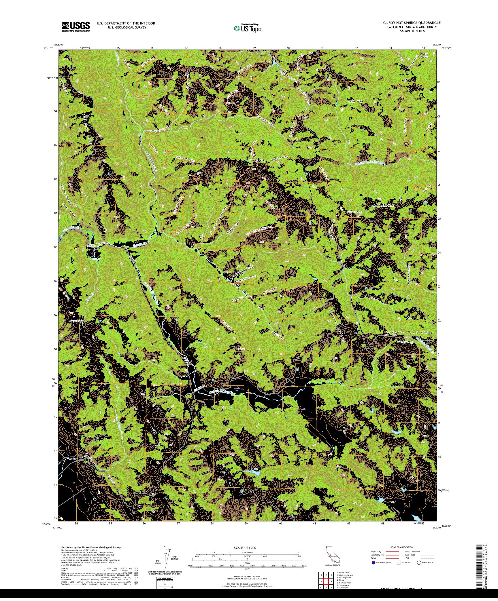 US TOPO 7.5-MINUTE MAP FOR GILROY HOT SPRINGS, CA